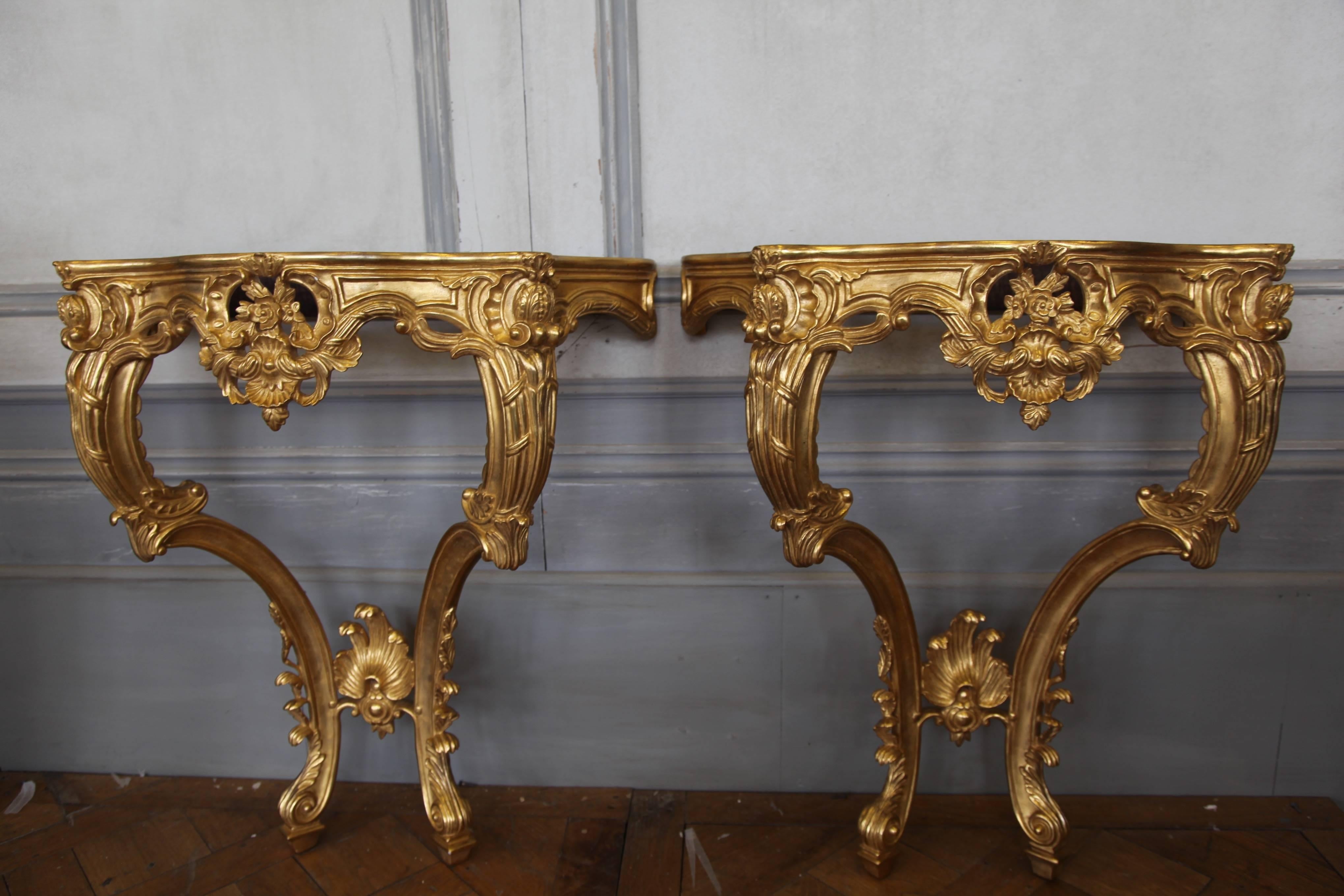 Pair of Rococo Style Giltwood Consoles Reproduced by La Maison London 3