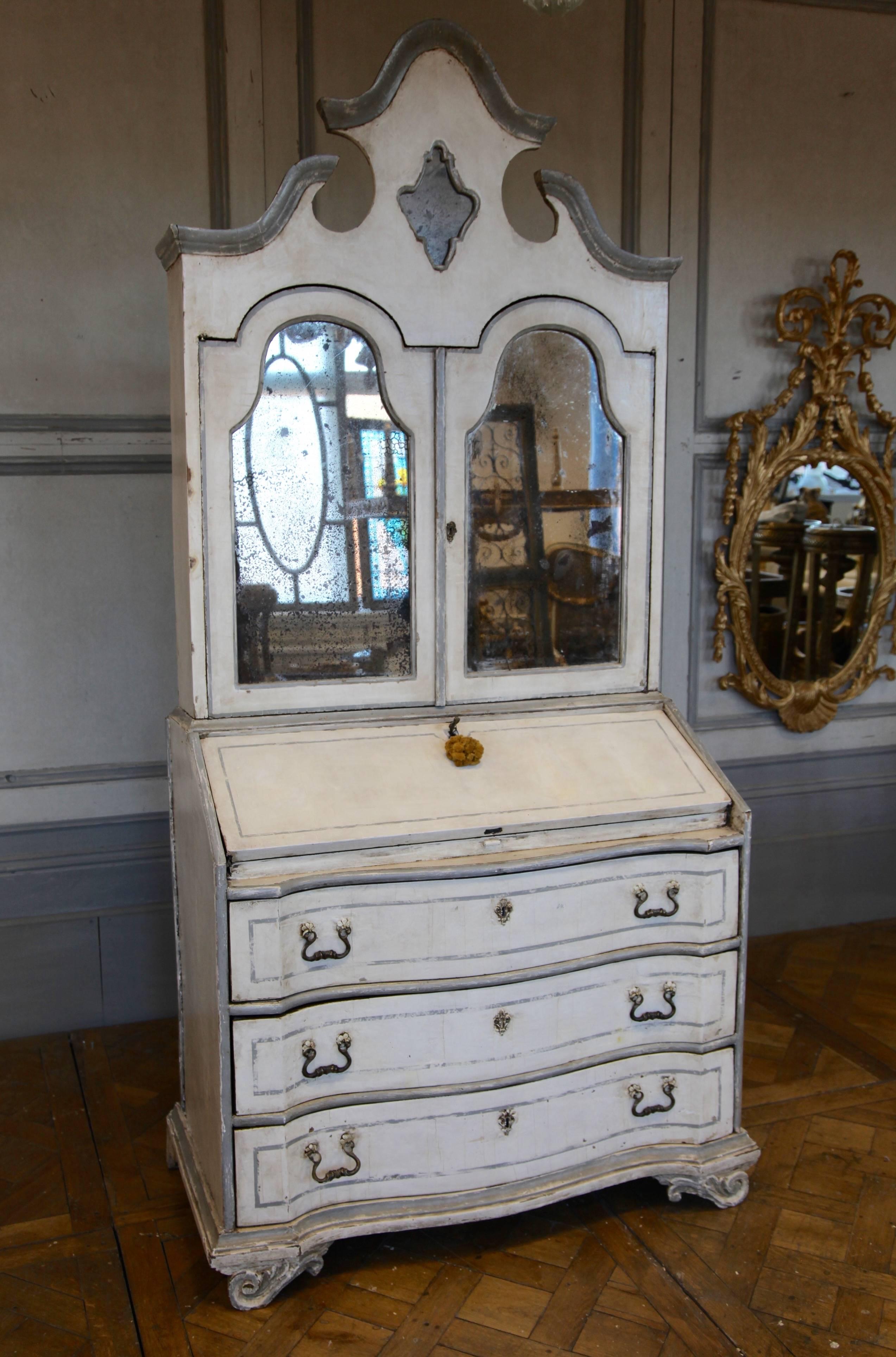 Rococo 18th Century Italian painted Secretary bookcase