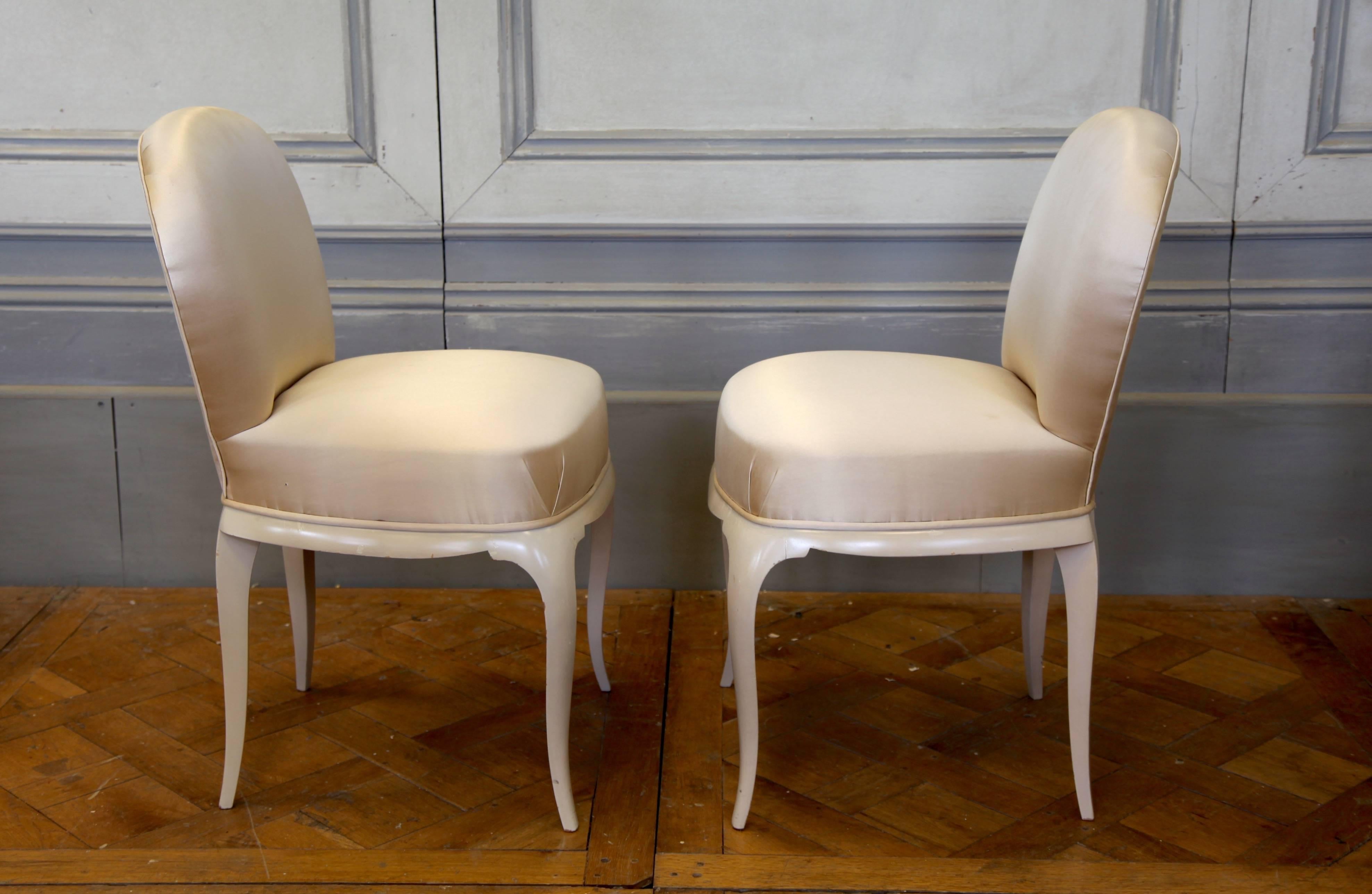 British Pair of René Prou Chairs, 1930s, Art Deco