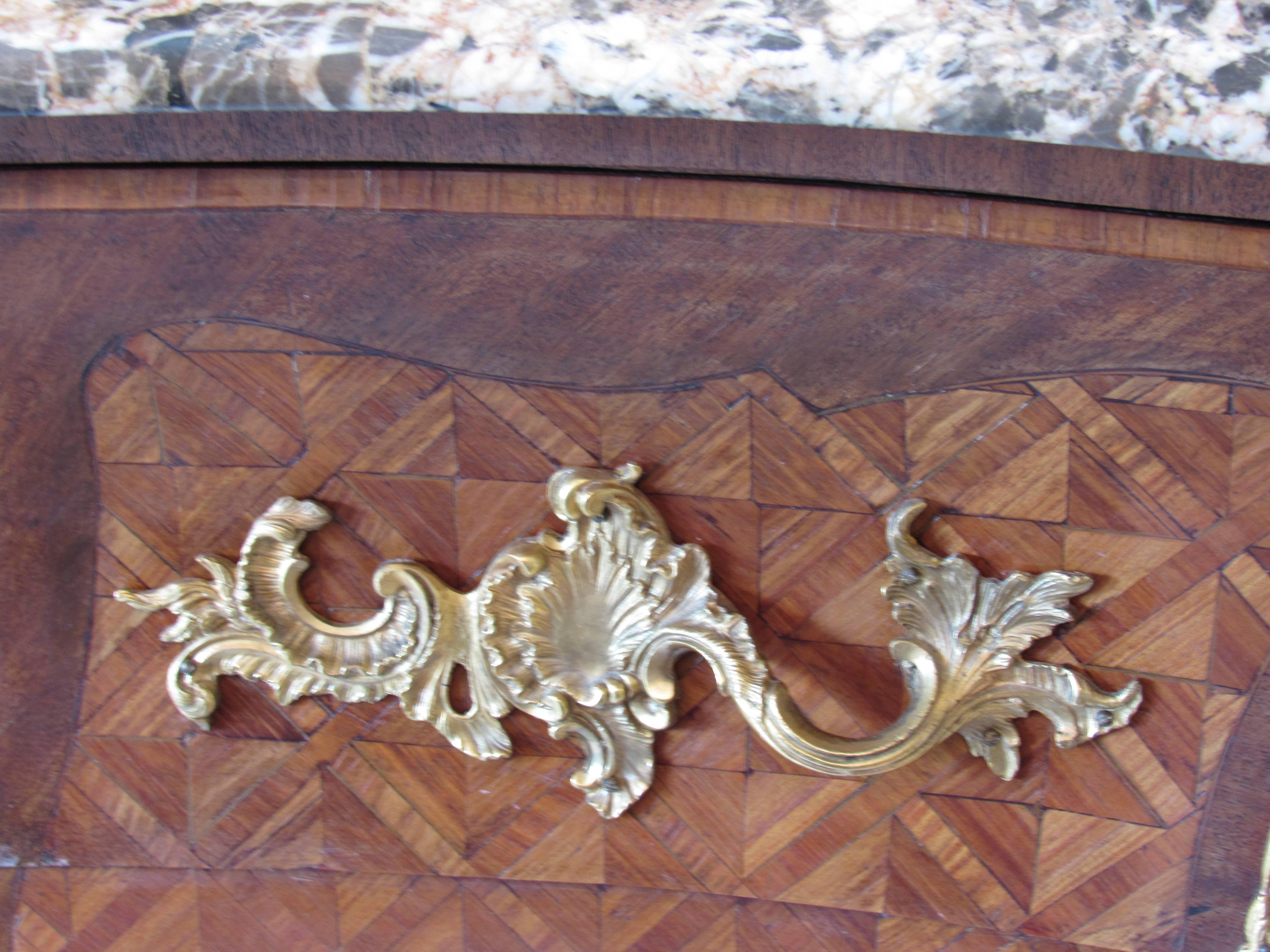 Mid-19th Century French Marquetry and Ormolu Two-Drawer Chest Marble Top In Good Condition For Sale In Seattle, WA