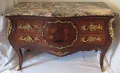 Mid-19th Century French Marquetry and Ormolu Two-Drawer Chest Marble Top