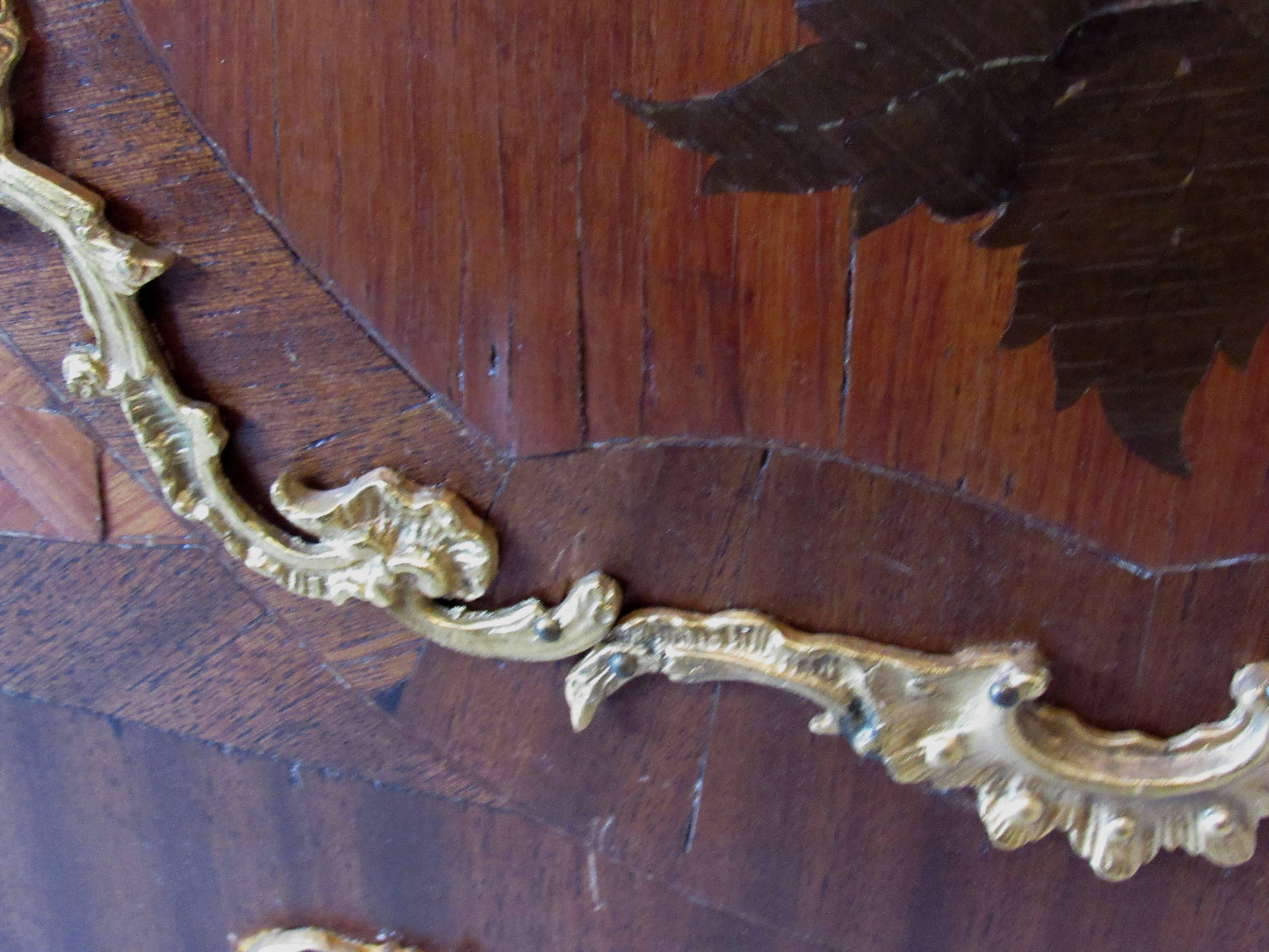 Mid-19th Century French Marquetry and Ormolu Two-Drawer Chest Marble Top For Sale 2