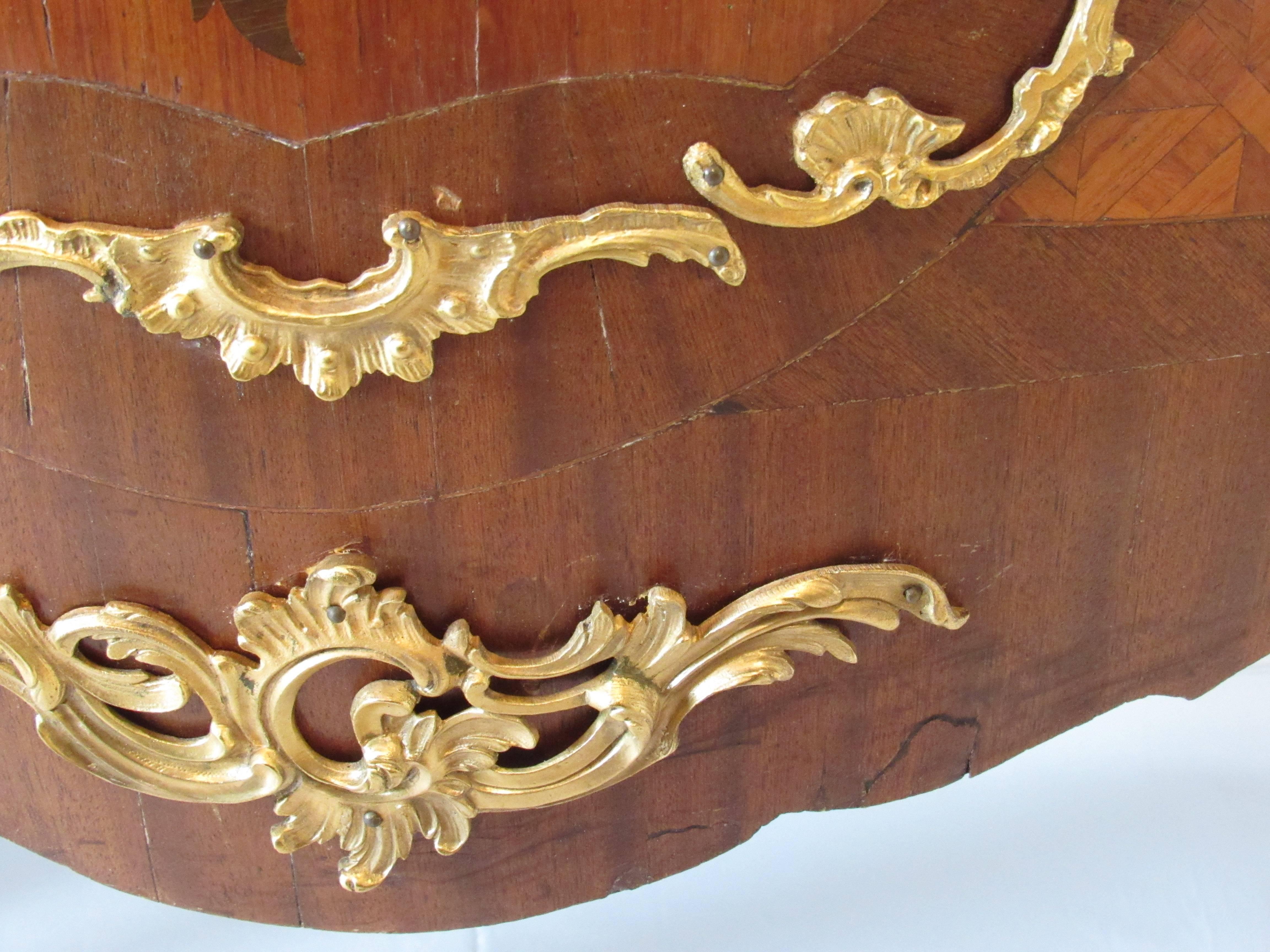 Mid-19th Century French Marquetry and Ormolu Two-Drawer Chest Marble Top For Sale 5
