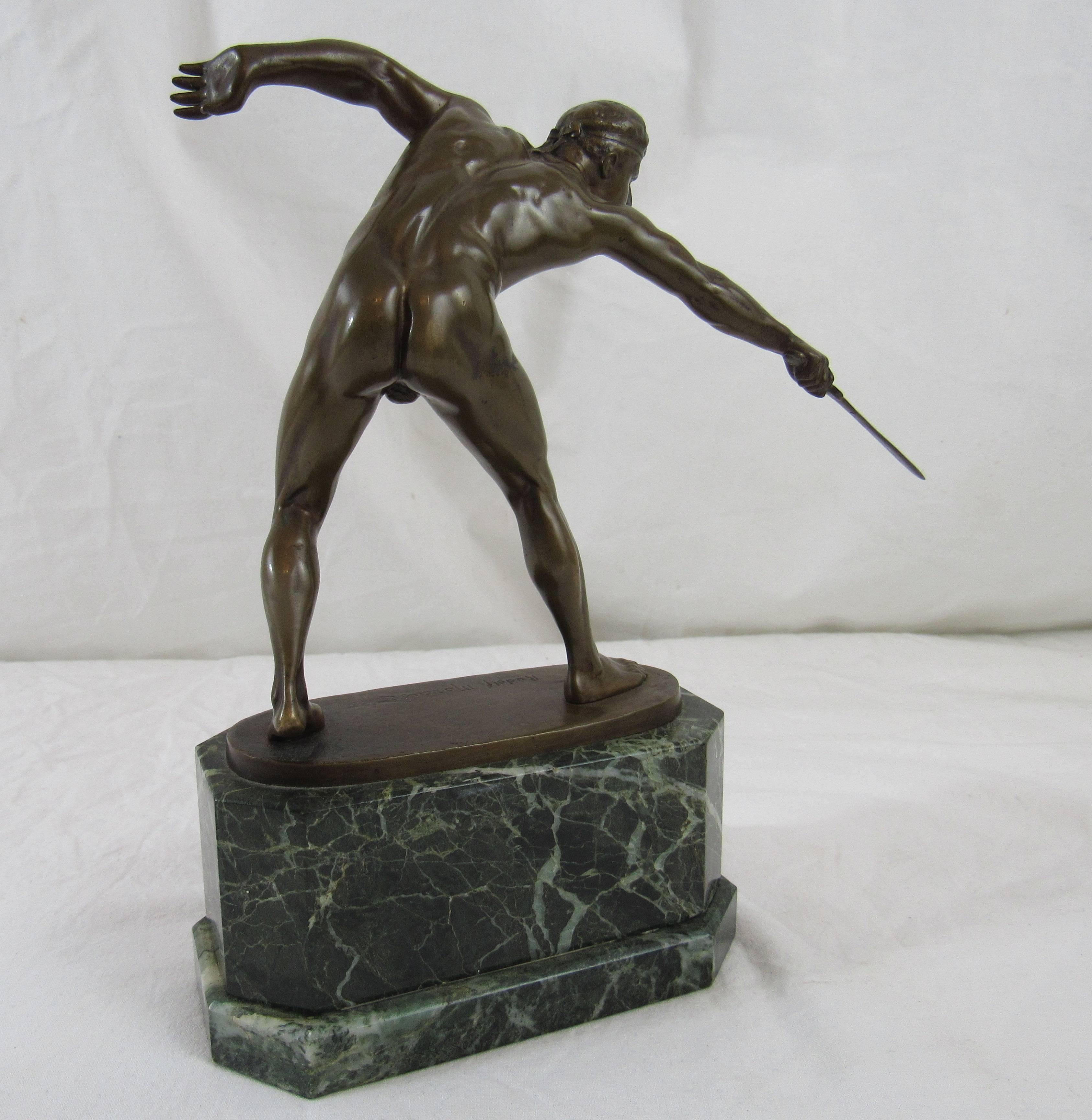 Early 20th Century Rudolf Marcuse Bronze Sculpture the Fighting Gladiator, Signed