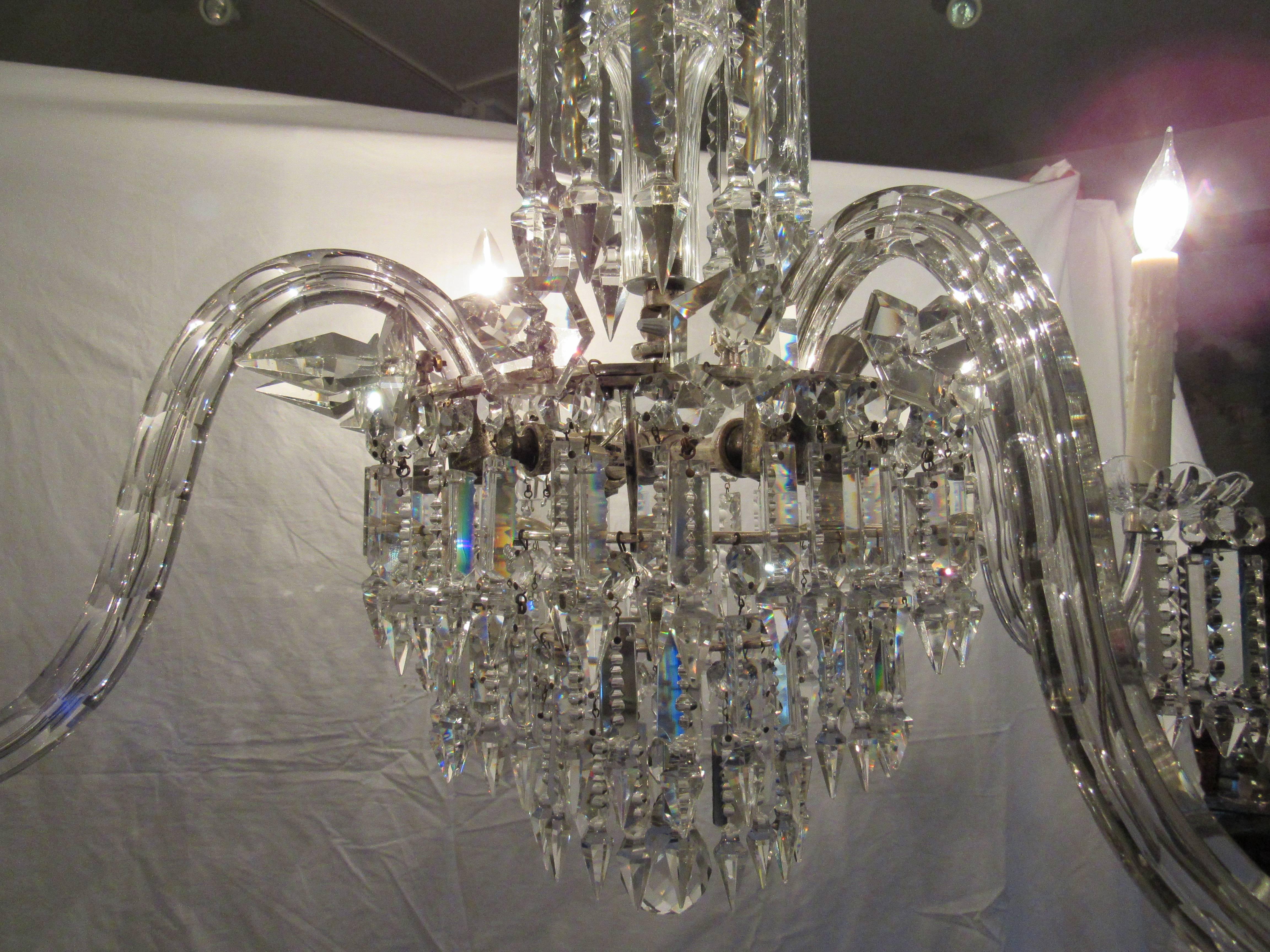 Large European Four-Light Crystal Chandelier, Early 20th Century In Good Condition For Sale In Seattle, WA