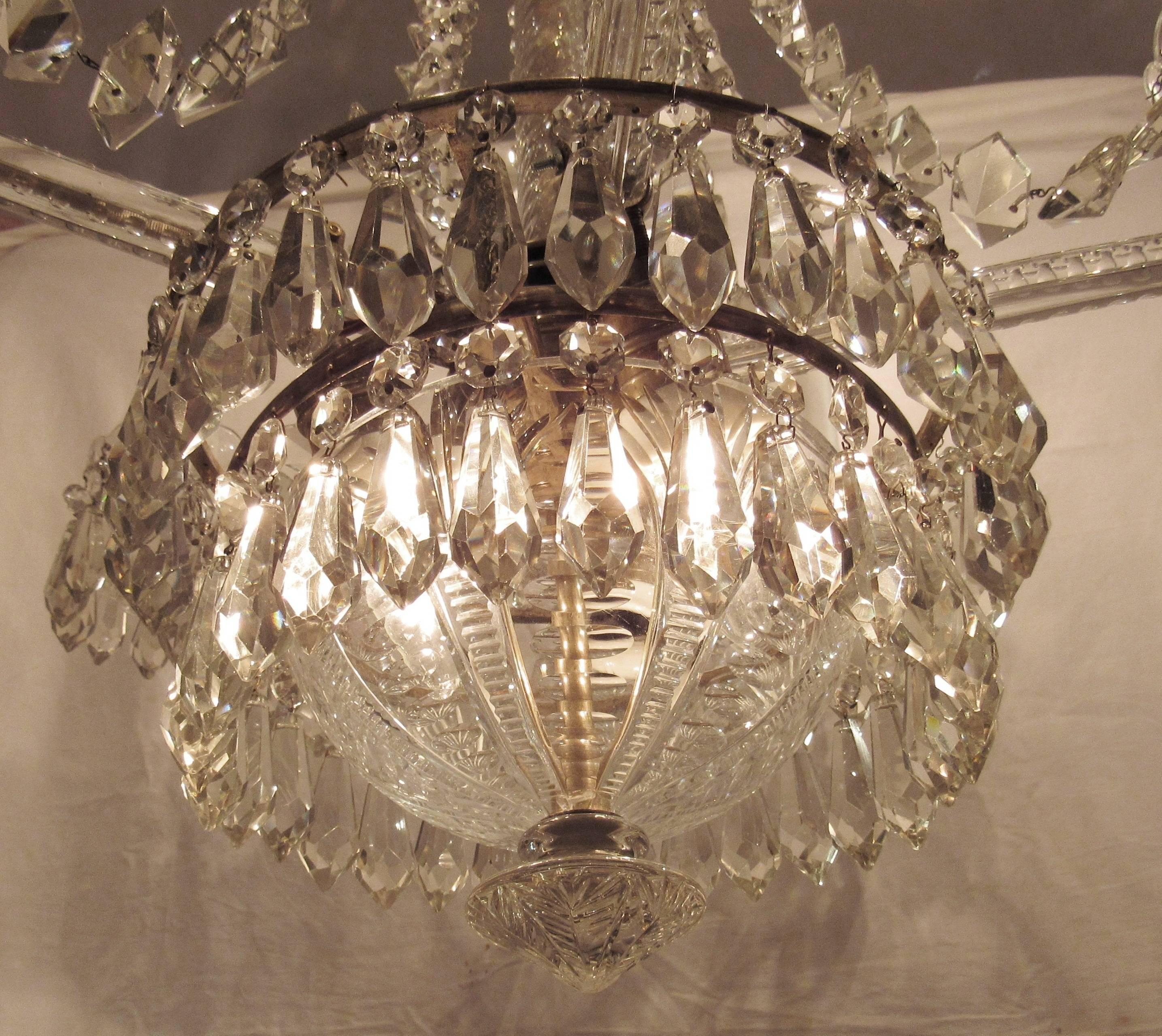 Large Unusual Crystal Chandelier, Early 20th Century In Good Condition For Sale In Seattle, WA