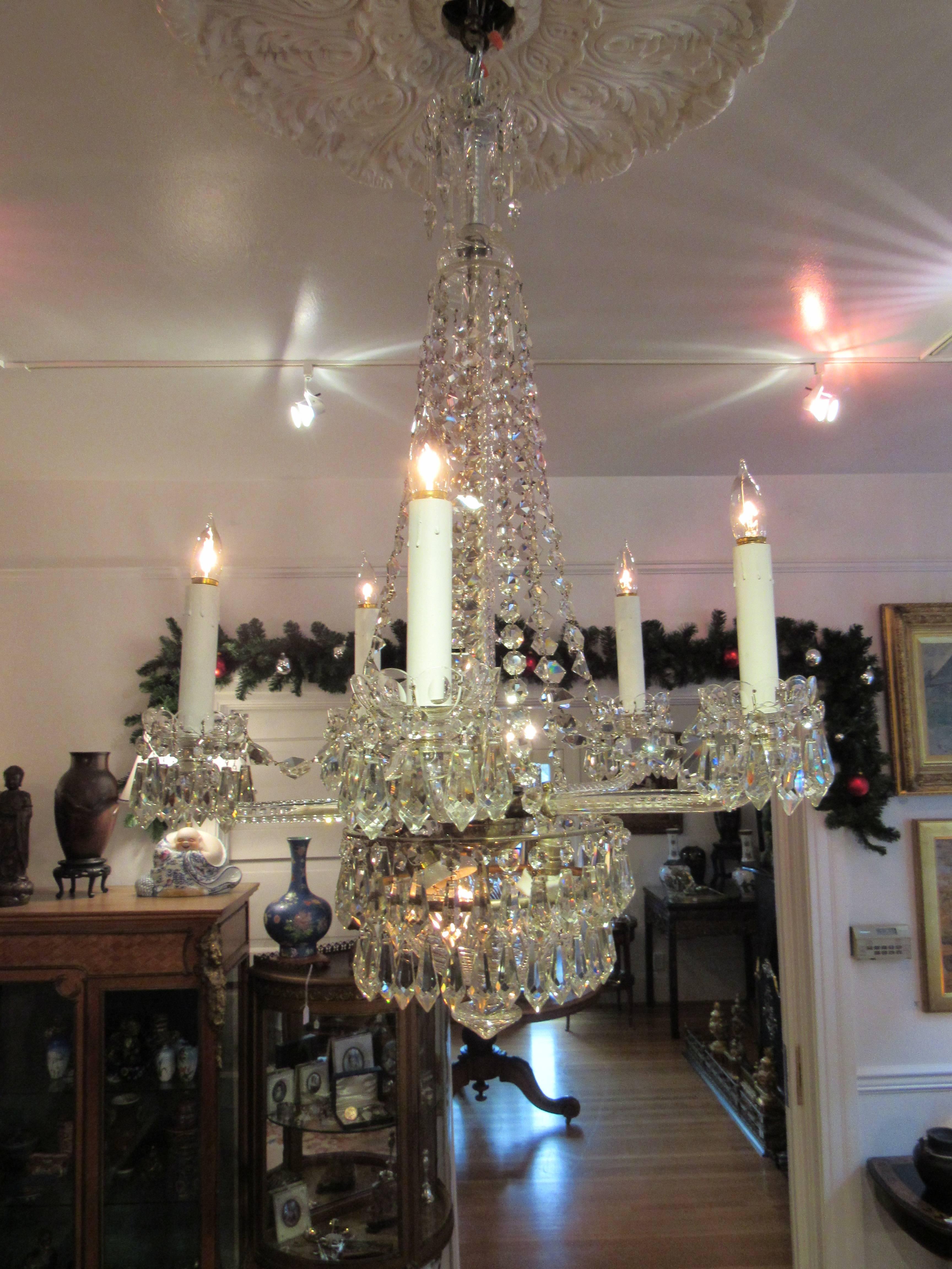 Large Unusual Crystal Chandelier, Early 20th Century For Sale 3
