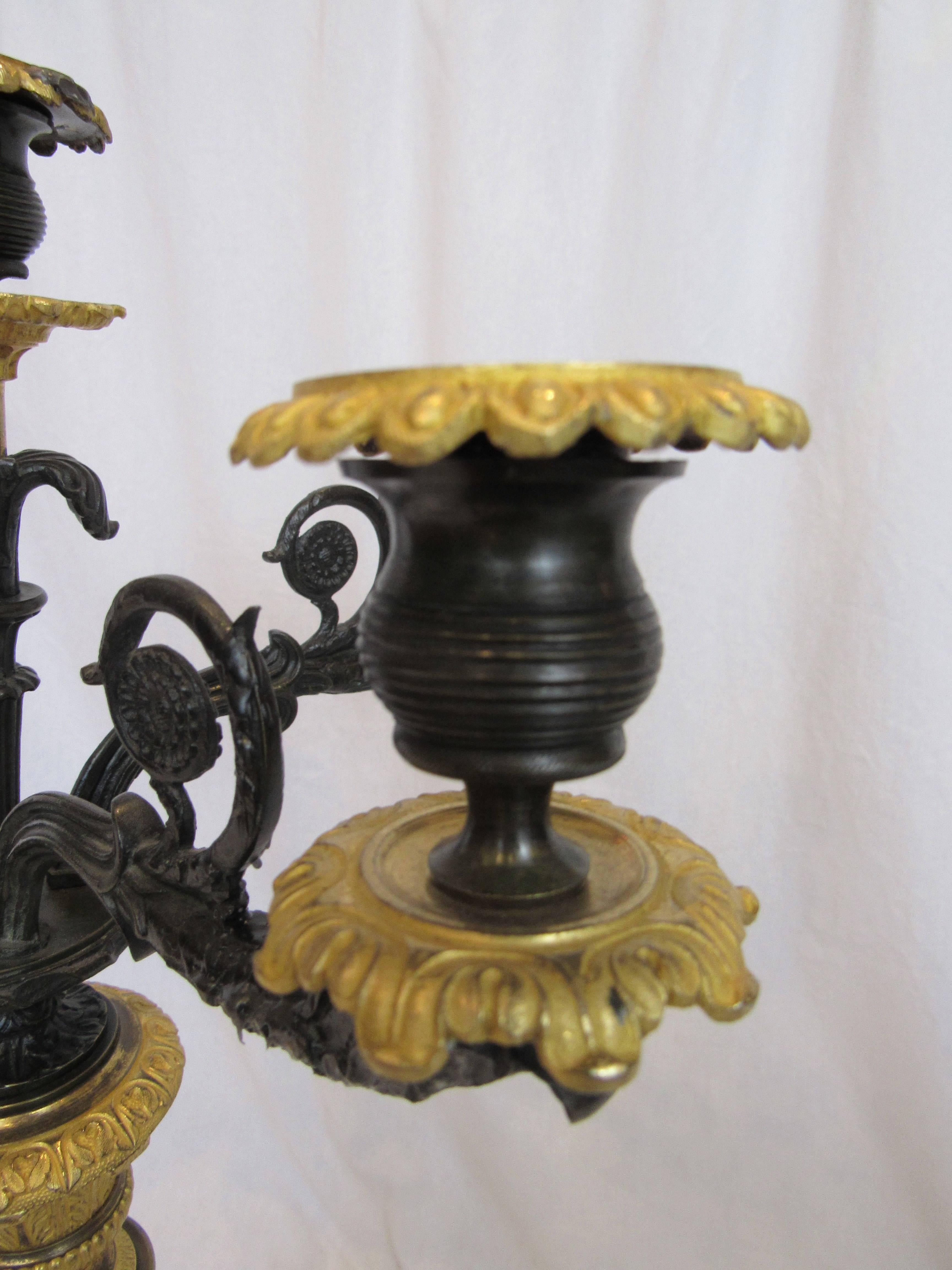 Large Pair of French Empire-Style Candelabra Bronze and Ormolu, 19th Century 3
