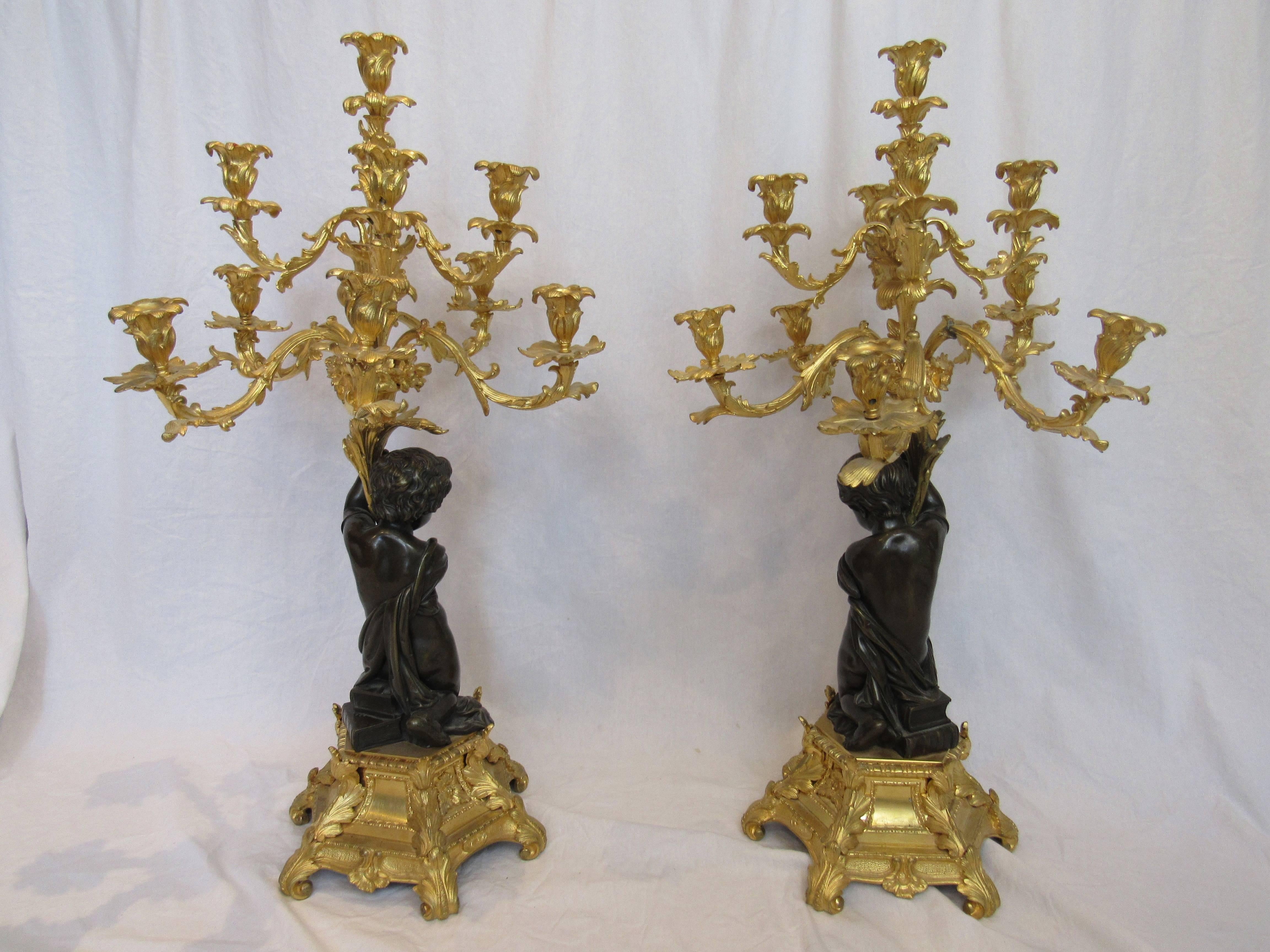 Impressive Pair of Ten Light Candelabra, French Bronze and Ormolu, 19th Century 5