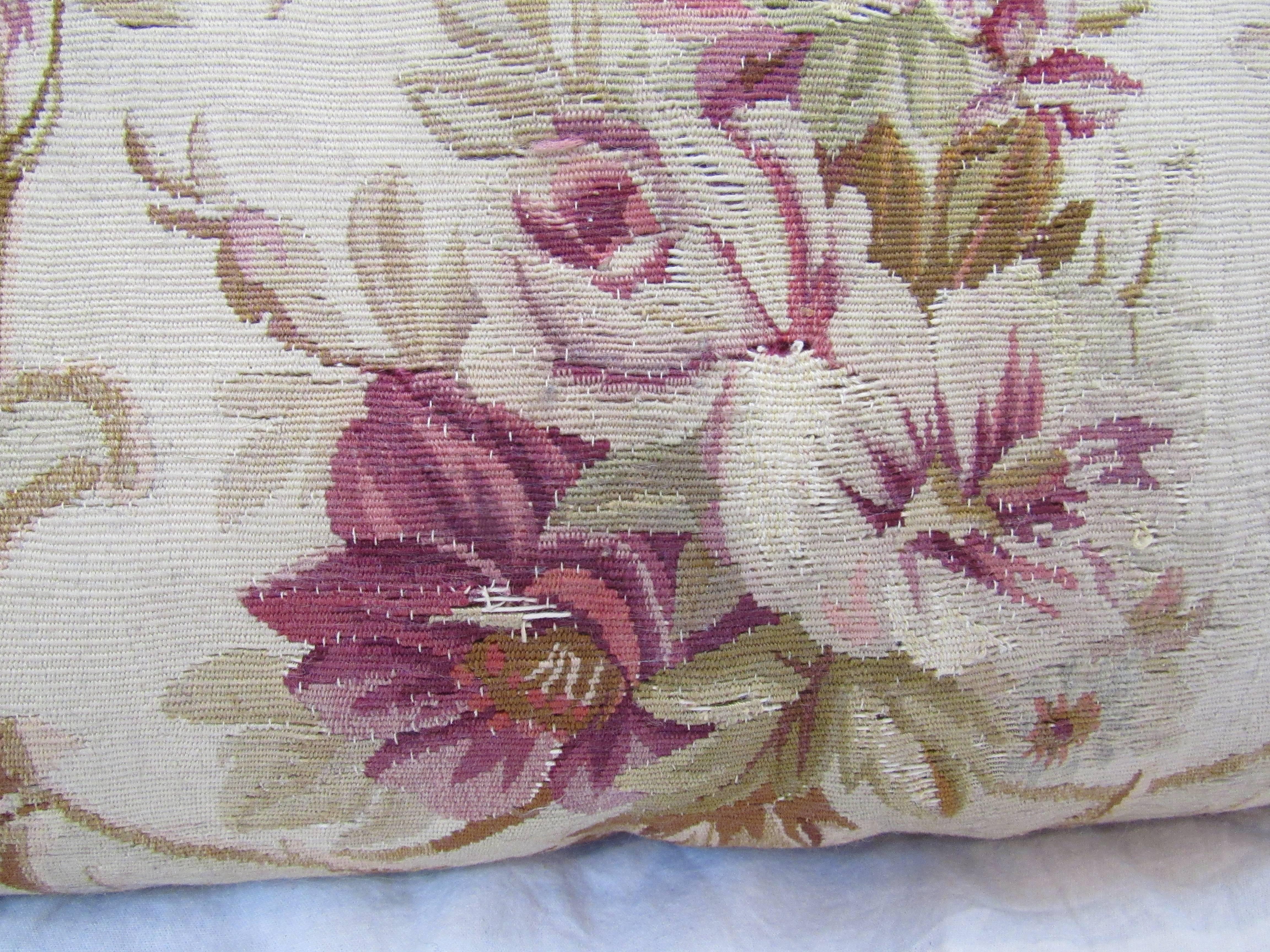 Two French Aubusson Tapestry and Burgundy Velvet Pillows 19th Century For Sale 5