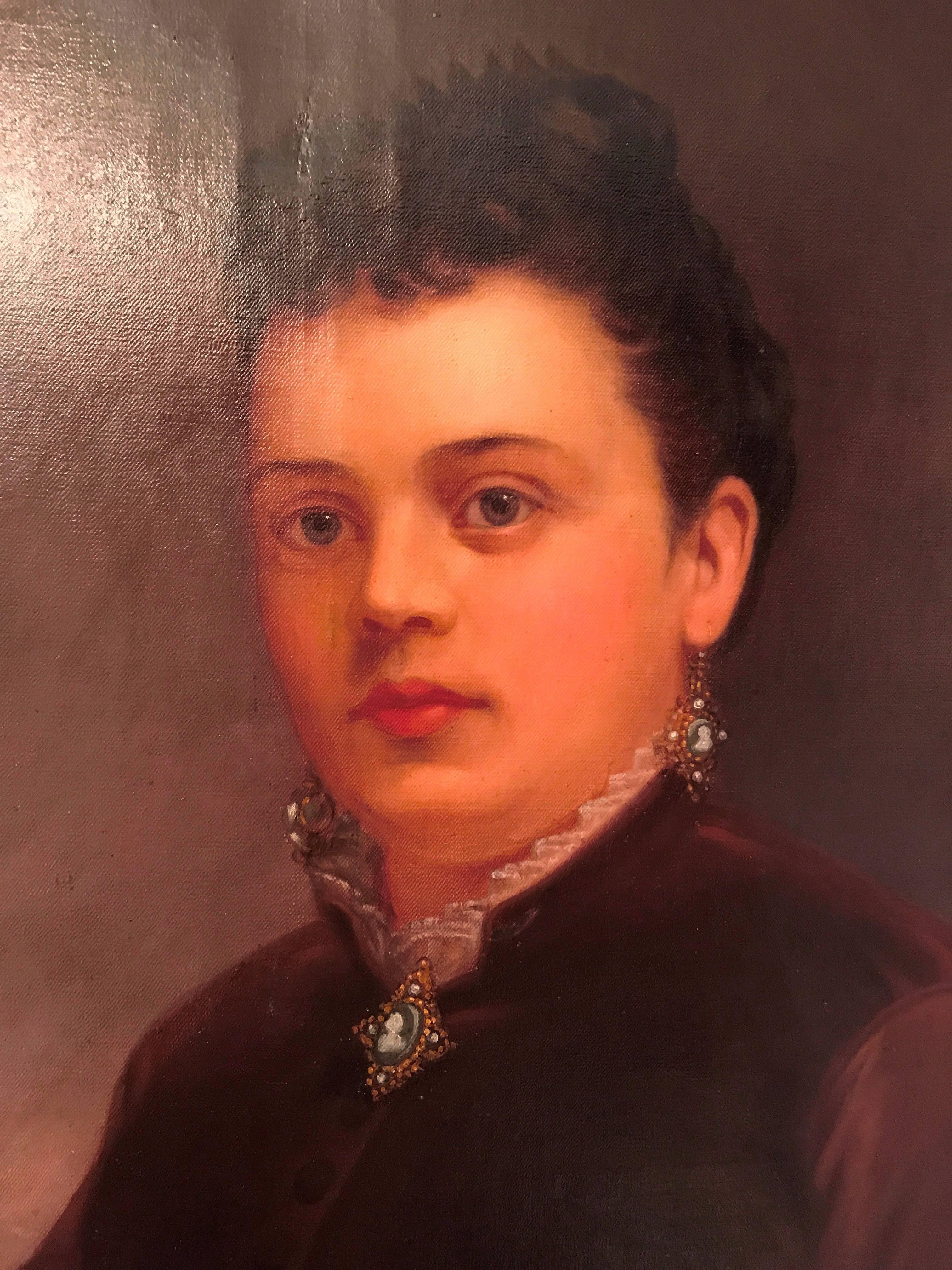 19th Century William F. Cogswell, Victorian Portrait of a Lady Dated 1877 For Sale