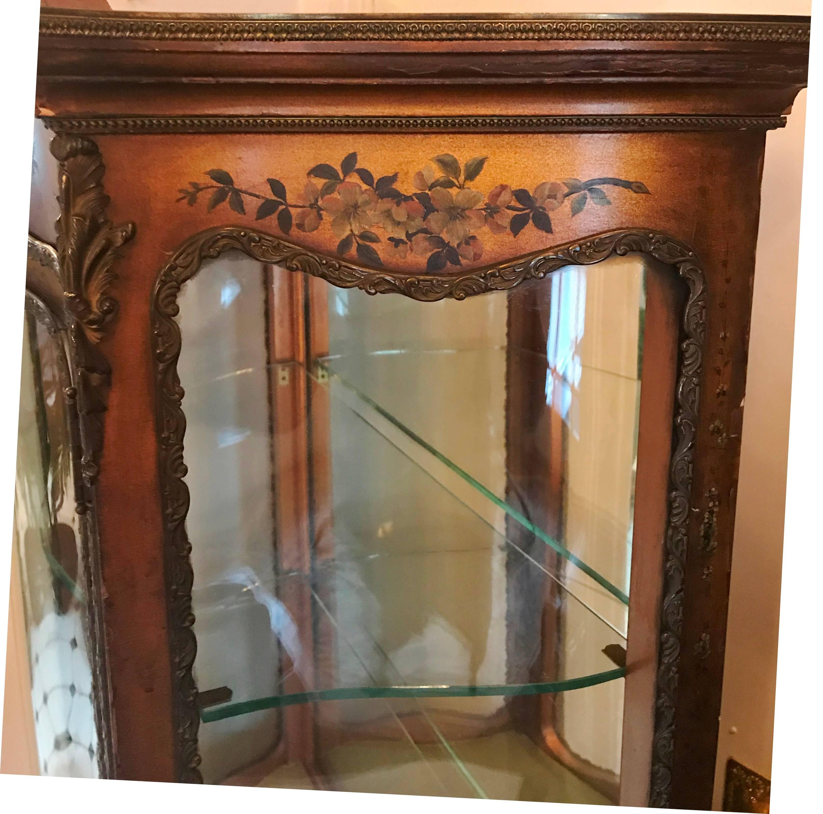 French Vitrine Cabinet, Painted Scene of Lovers, Ormolu, circa 1910 For Sale 1