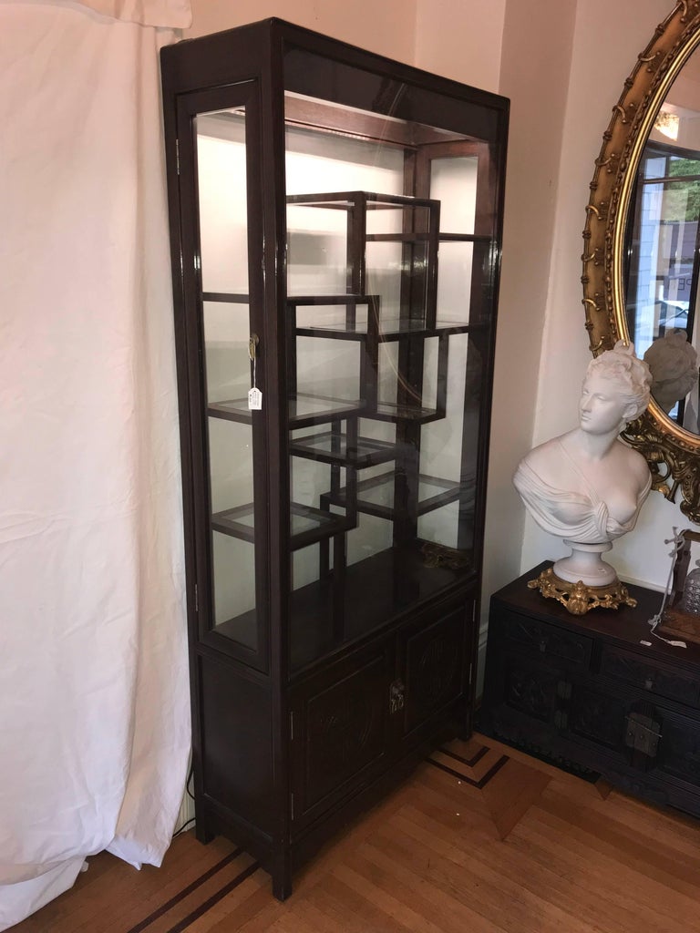 Chinese Vitrine Collection Cabinet, Glazed Front and Back, 20th Century
