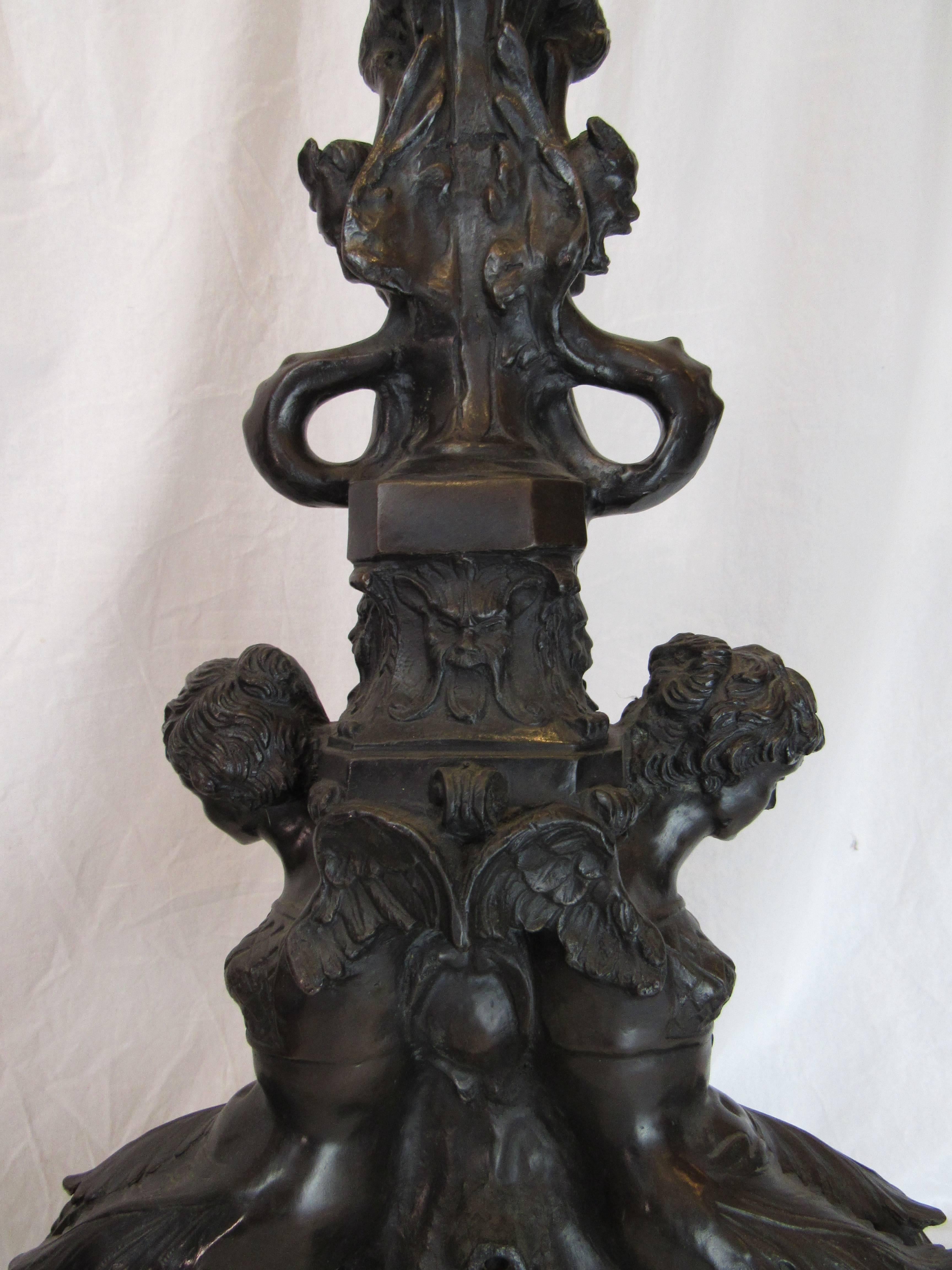 Monumental Fireplace Chenets, Bronze on Green Onyx Bases, 19th Century For Sale 3