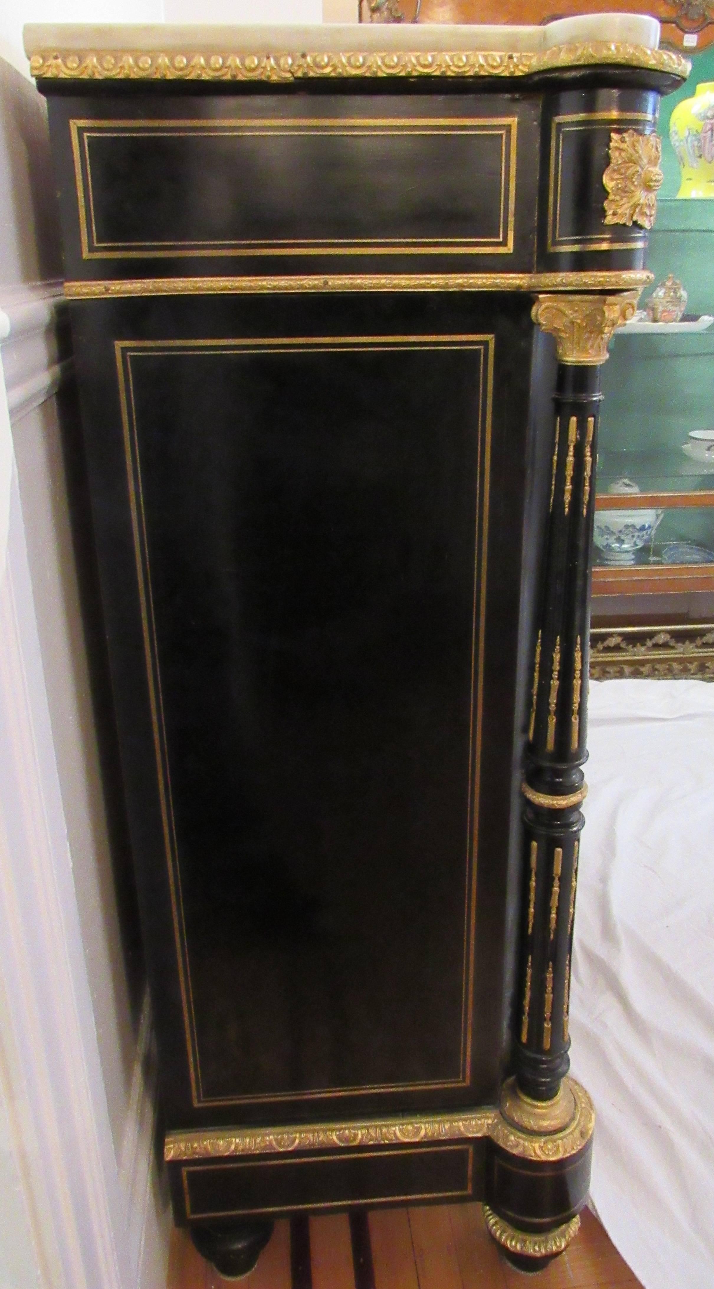 European Side Cabinet, Napoleon III Black and Gold Inlaid with Mother-of-Pearl For Sale