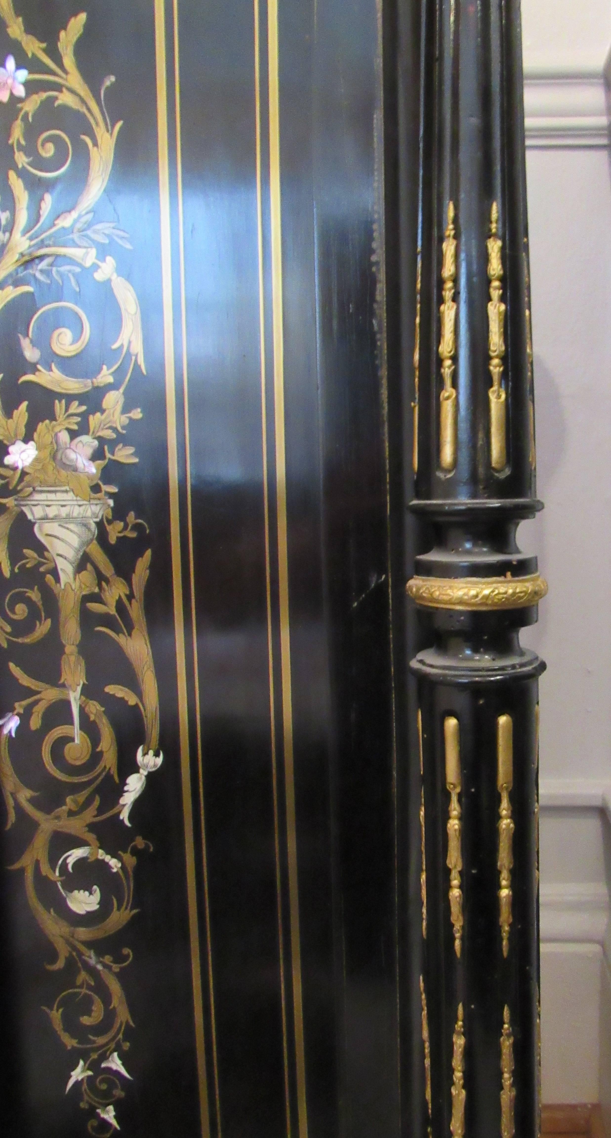 Side Cabinet, Napoleon III Black and Gold Inlaid with Mother-of-Pearl In Good Condition For Sale In Seattle, WA
