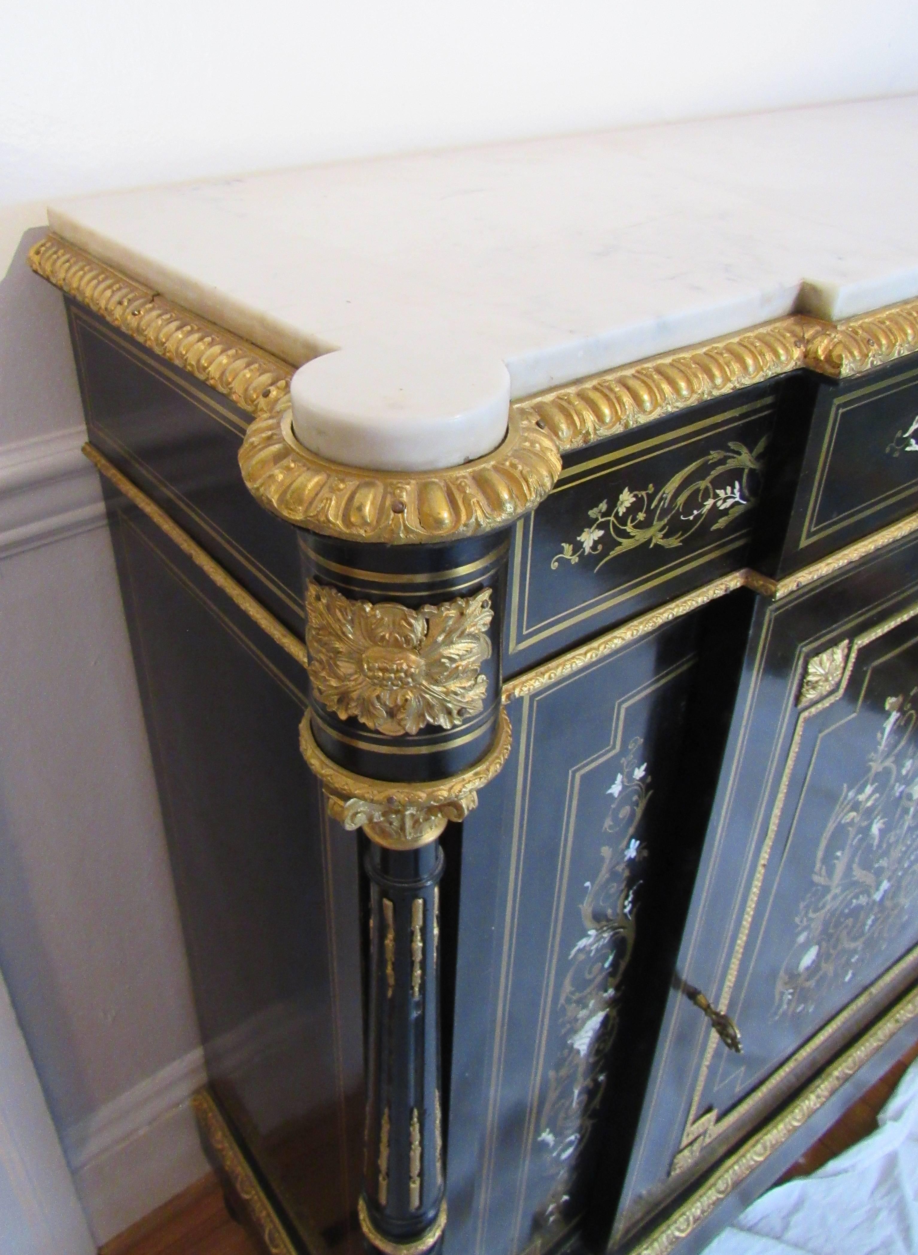 19th Century Side Cabinet, Napoleon III Black and Gold Inlaid with Mother-of-Pearl For Sale
