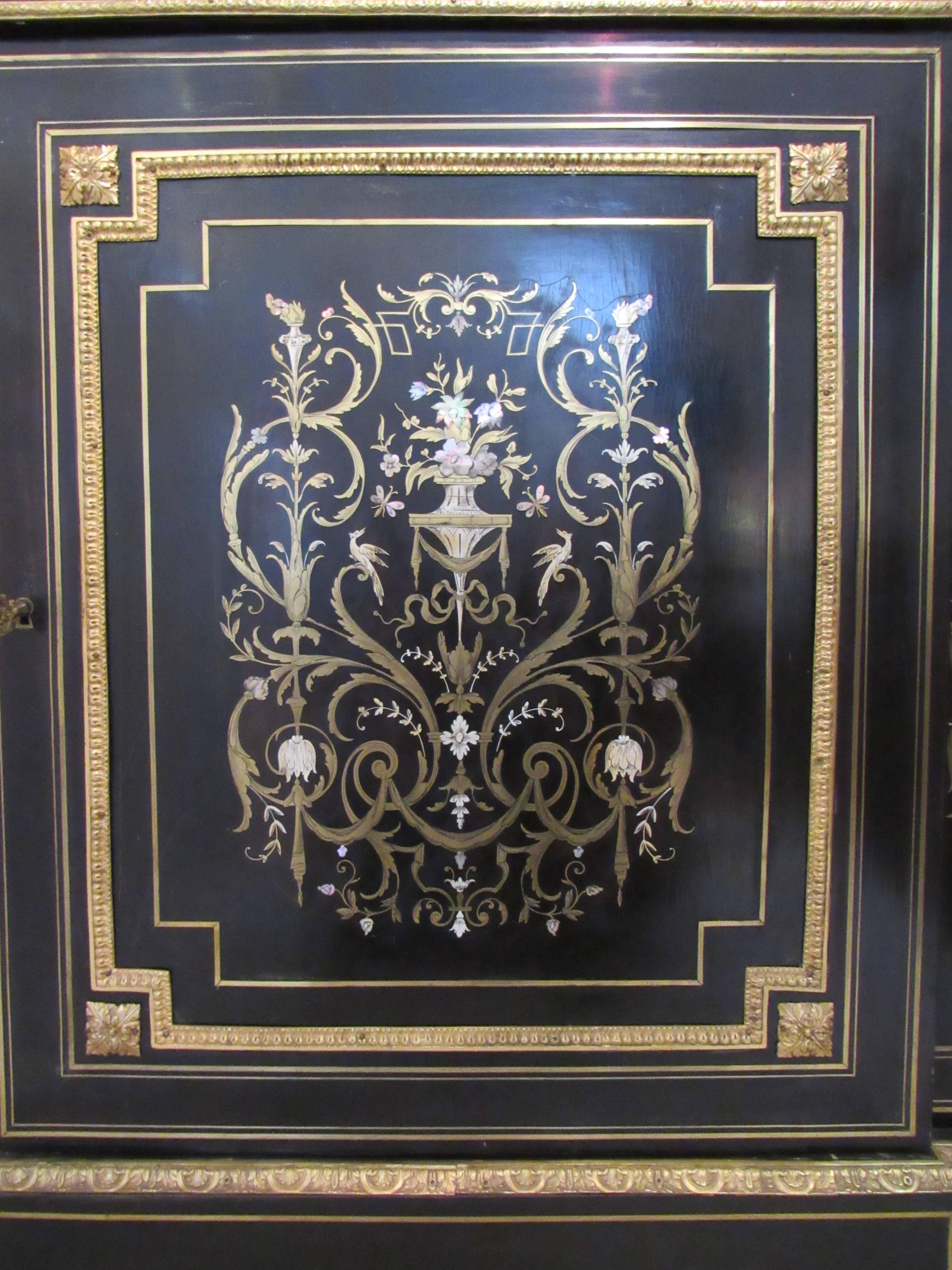 Side Cabinet, Napoleon III Black and Gold Inlaid with Mother-of-Pearl For Sale 2