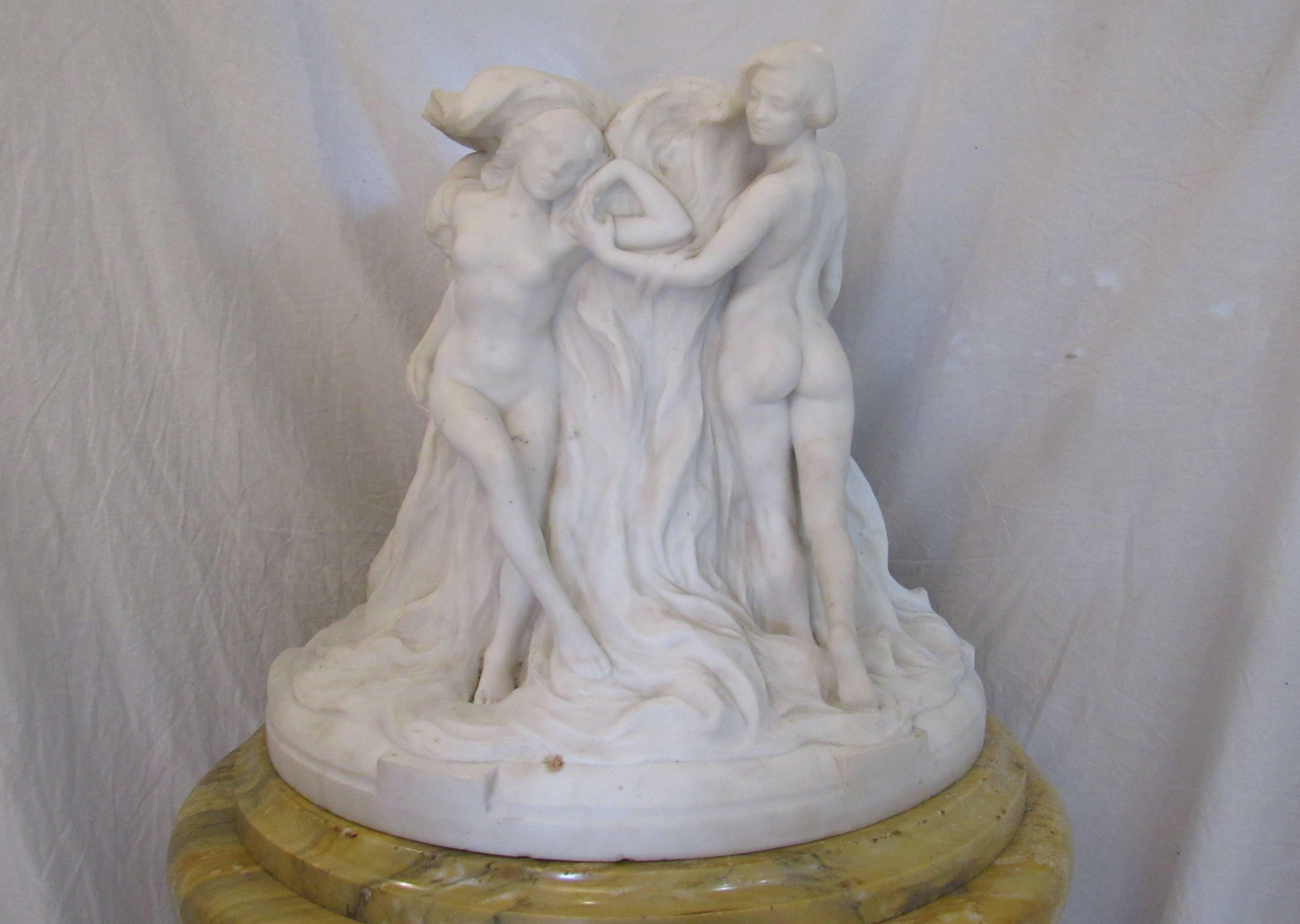 20th Century Pietro Piraino Italian Marble Carving on Pedestal, Art Deco For Sale