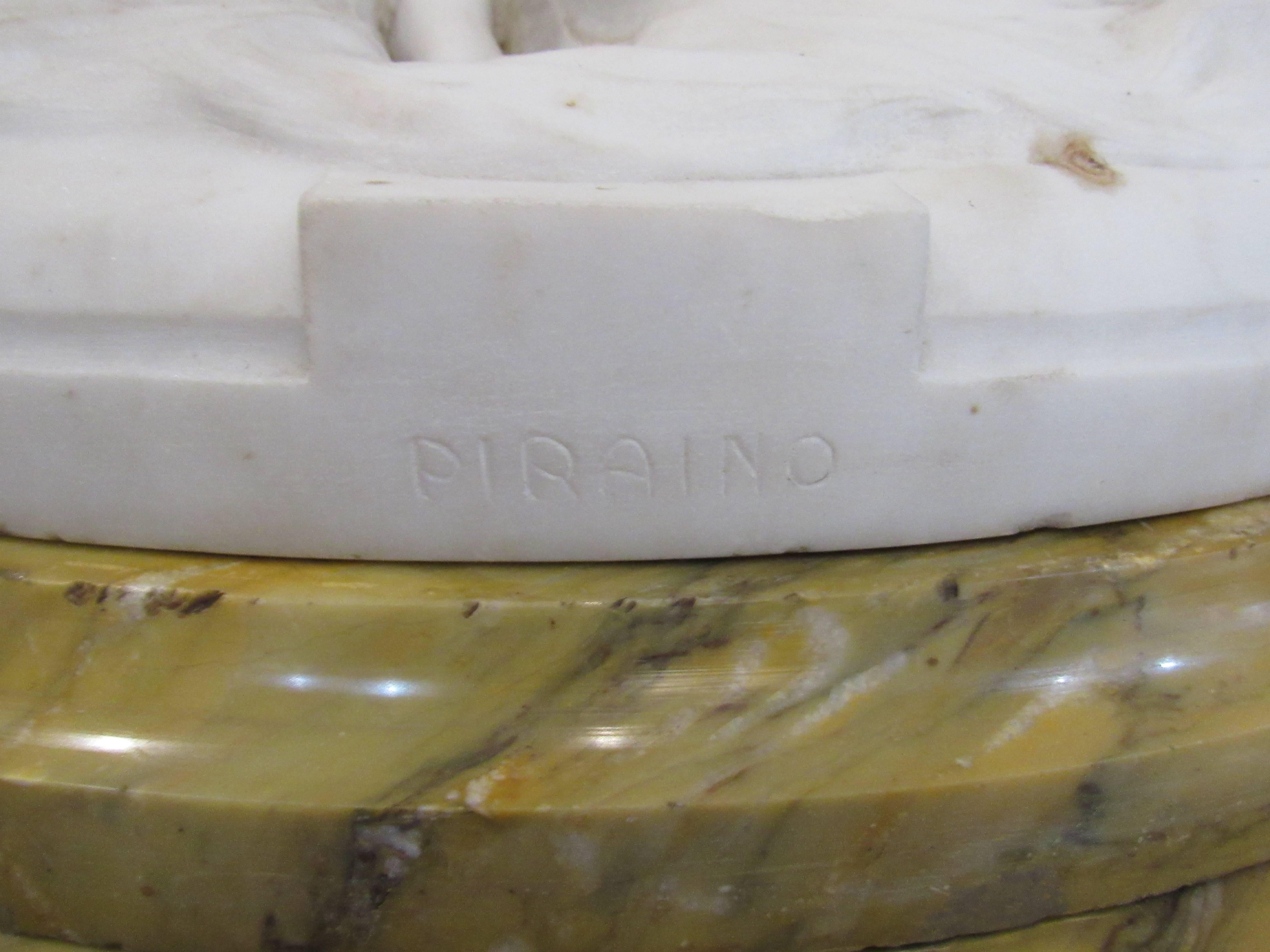 Carrara Marble Pietro Piraino Italian Marble Carving on Pedestal, Art Deco For Sale
