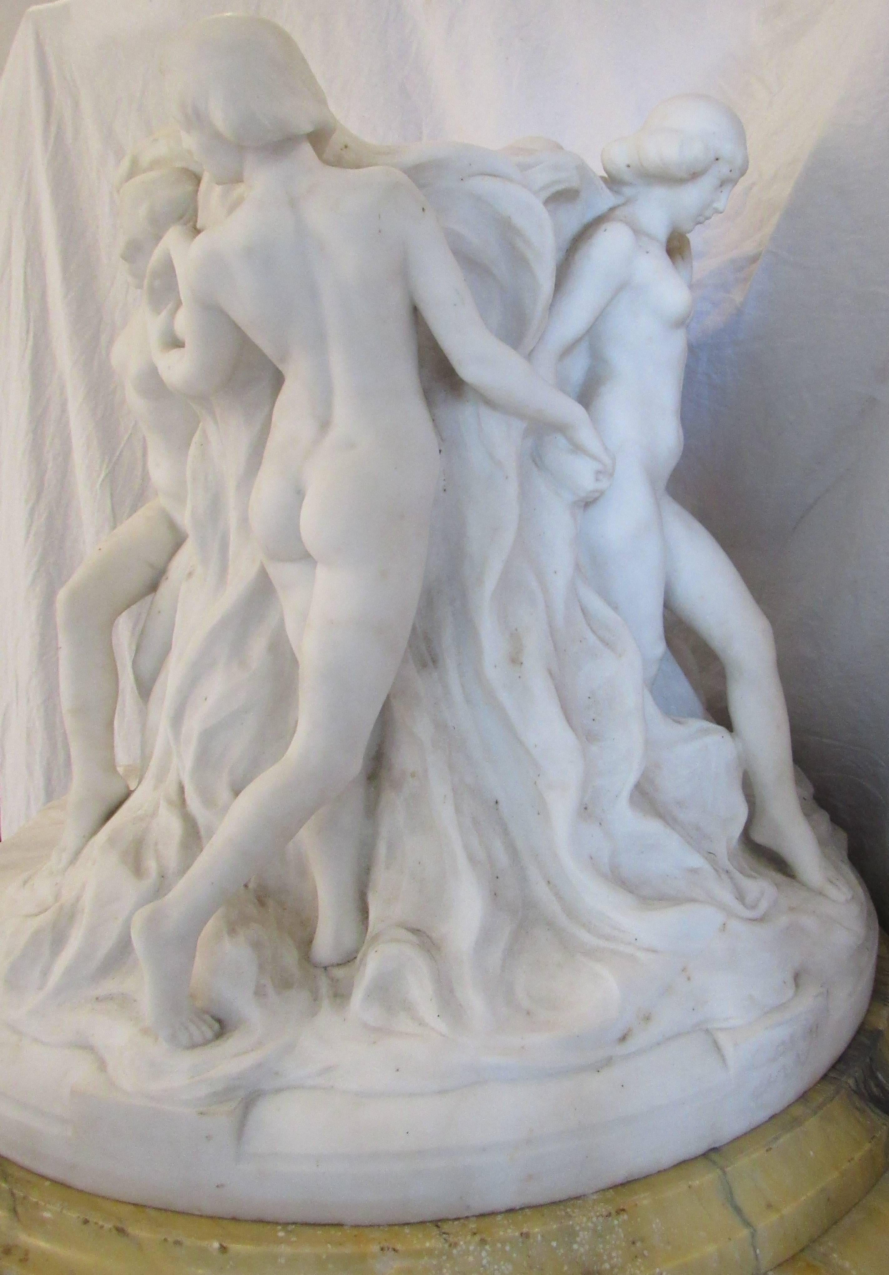Pietro Piraino Italian Marble Carving on Pedestal, Art Deco For Sale 1