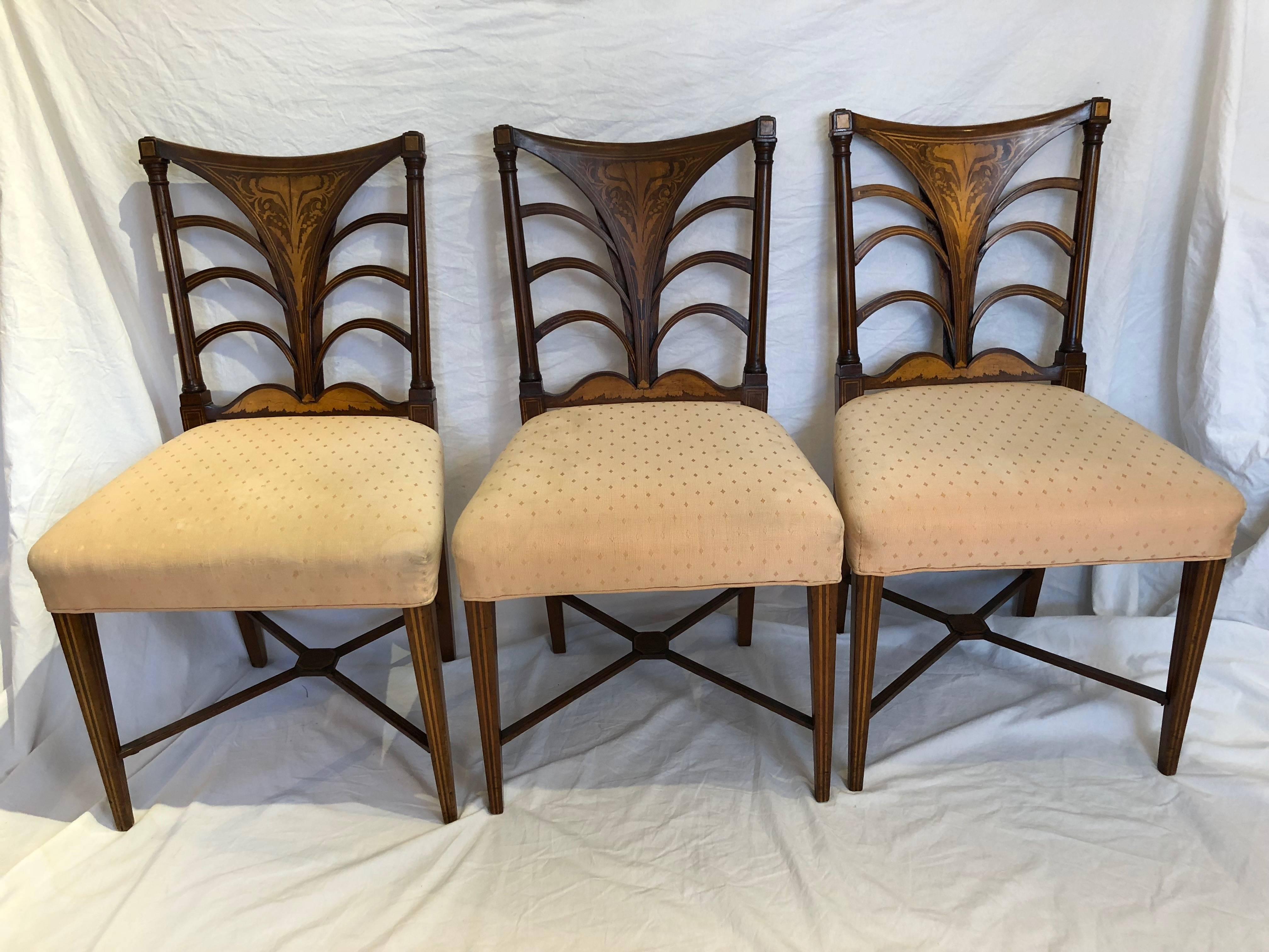 Set of Six English Regency Dining Chairs with Fine Inlay, 19th Century  6