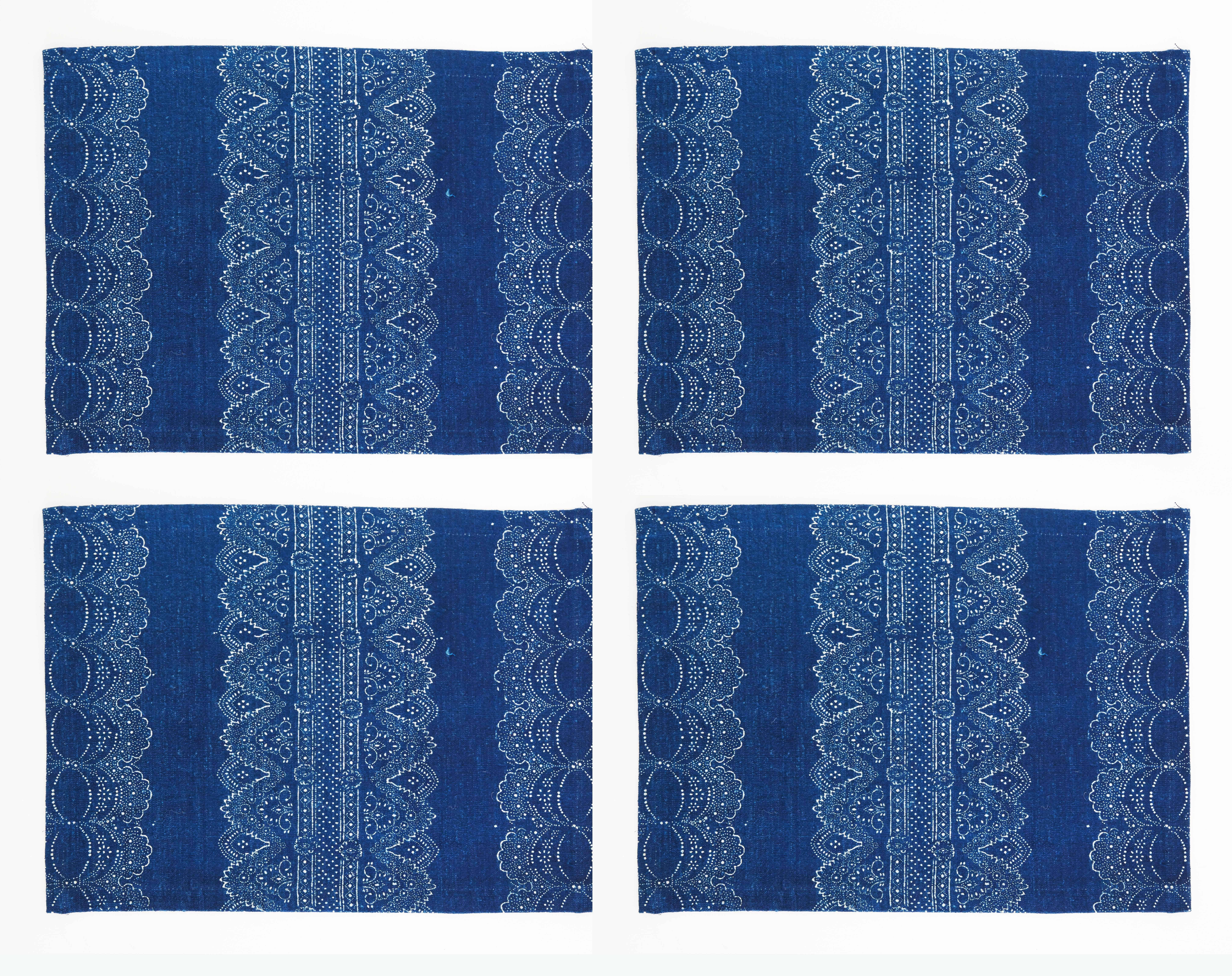 Contemporary Vintage Indigo Hungarian Placemats, Set of Four For Sale