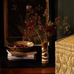 Pair of Moroccan Wicker Stools with Cord Decorations