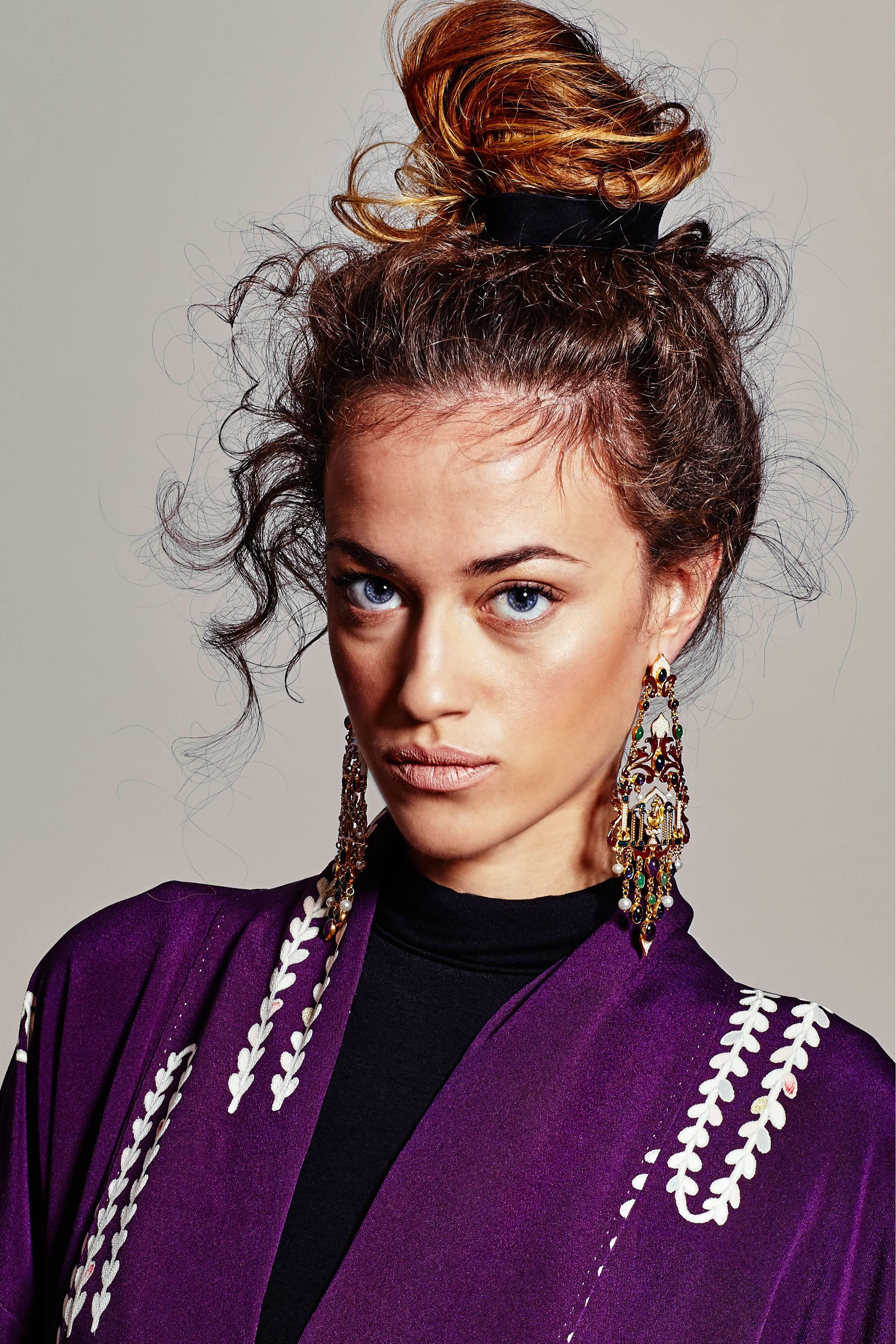 One of a kind earrings with kyanite, emerald, amethyst and pearl by Percossi Papi.