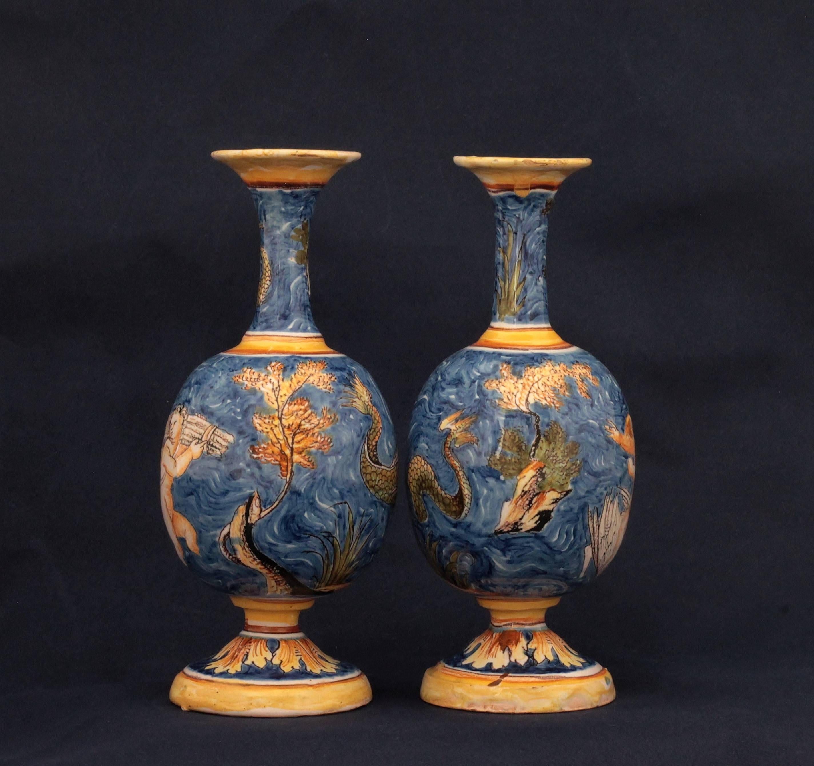 French Pair of Nevers Faience Vases of 17th Century For Sale