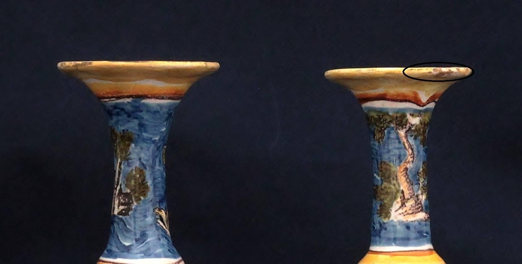 18th Century and Earlier Pair of Nevers Faience Vases of 17th Century For Sale