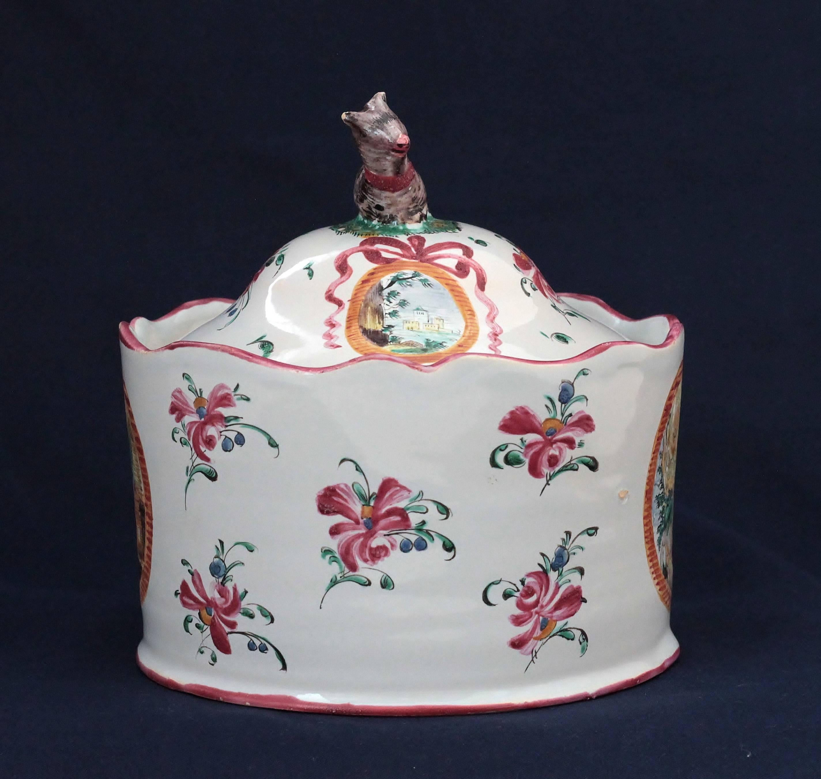 Louis XVI Moustiers (France) Covered Round Box in Faience, circa 1780-1790