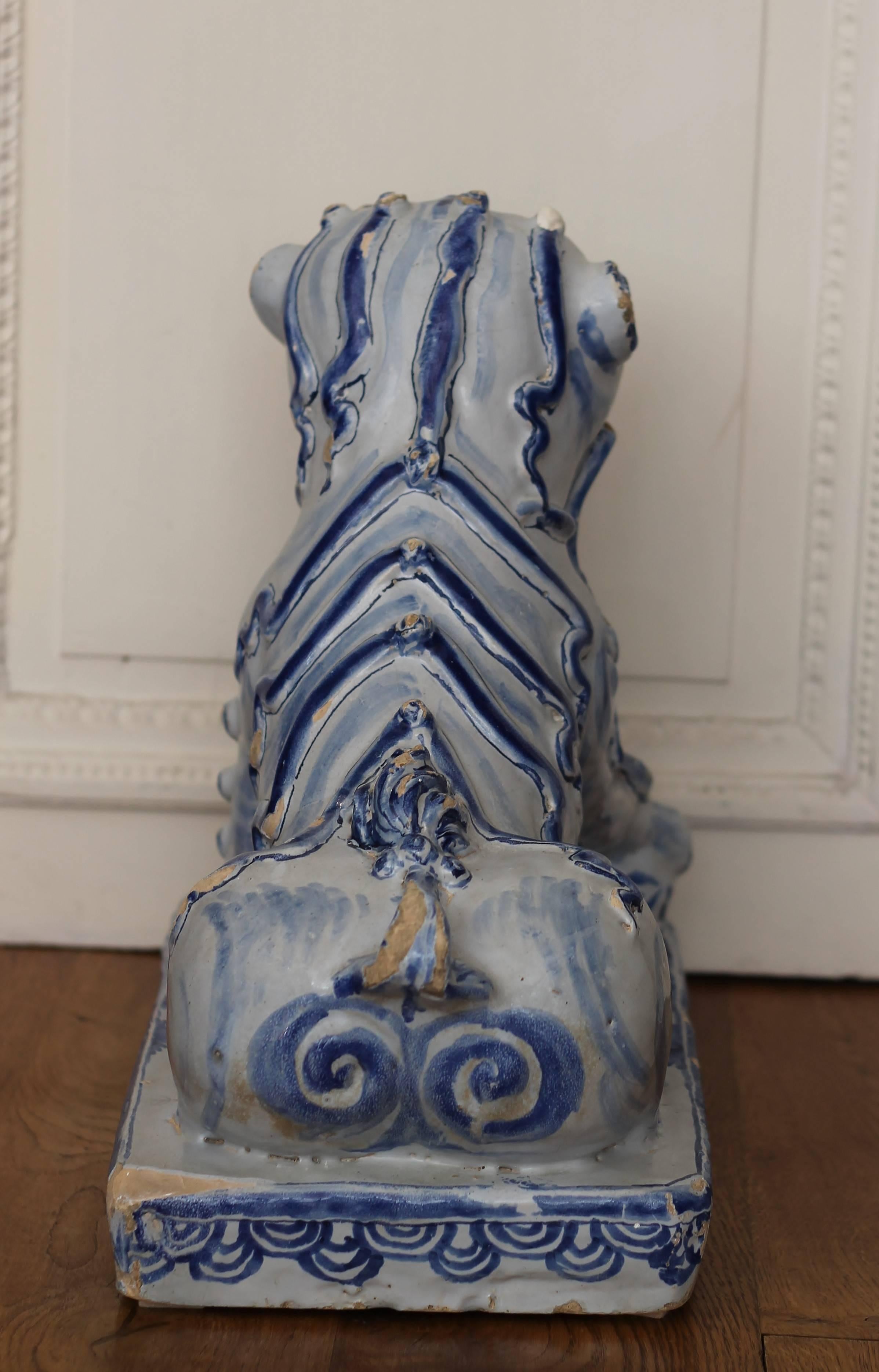 Chinese Export Lion in Faience of Nevers, France, 17th Century For Sale