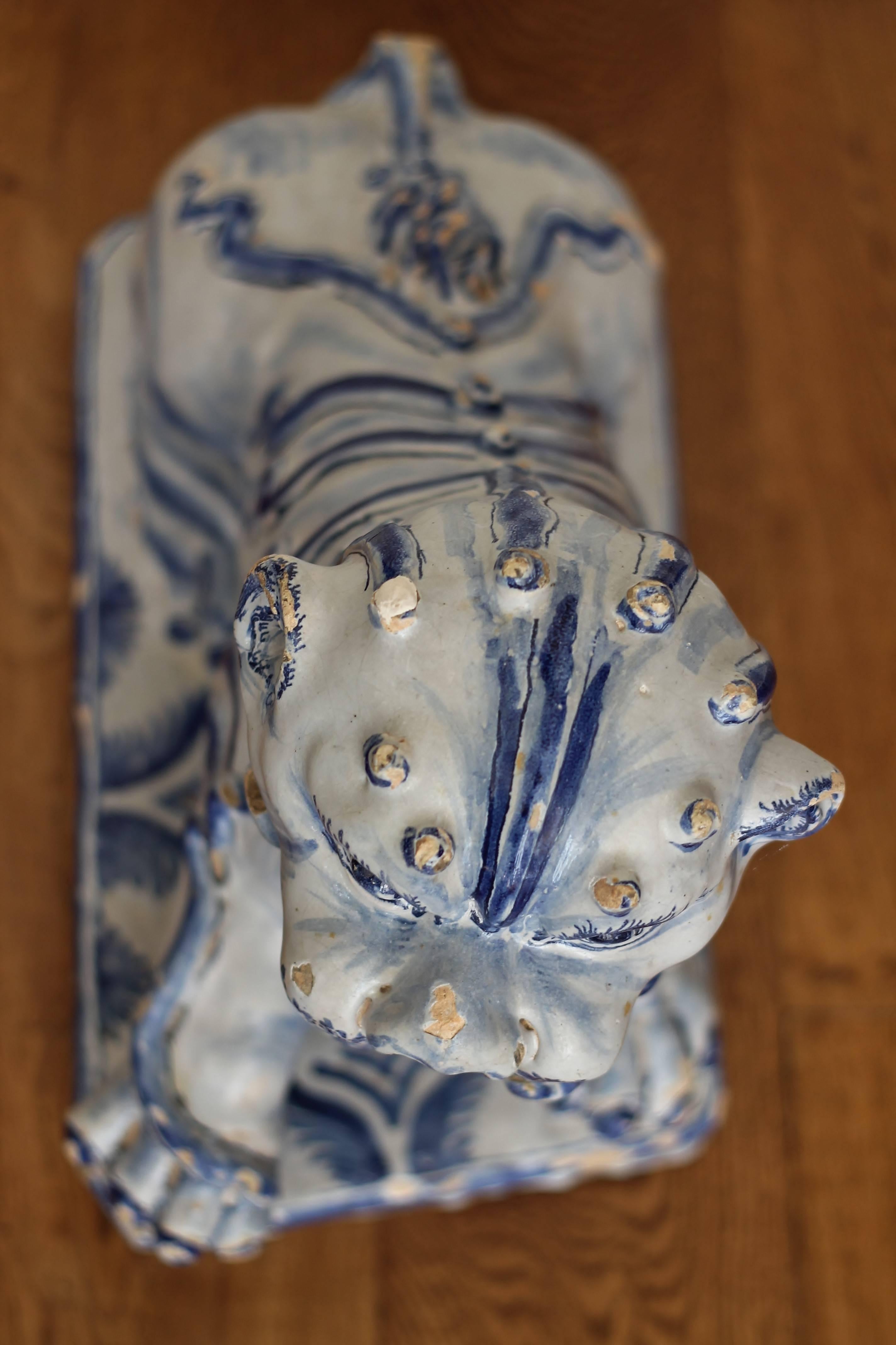 French Lion in Faience of Nevers, France, 17th Century For Sale