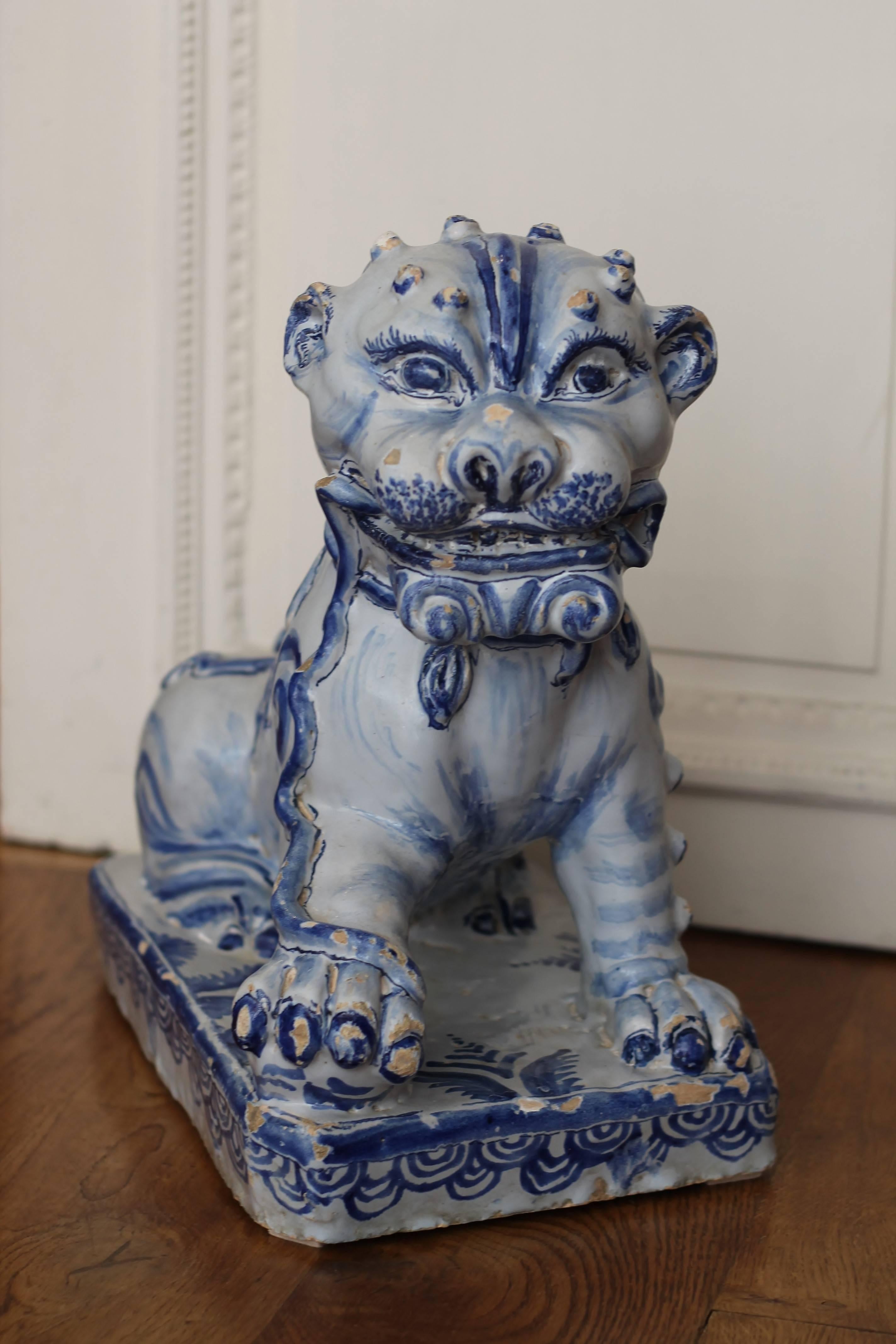 Ceramic Lion in Faience of Nevers, France, 17th Century For Sale