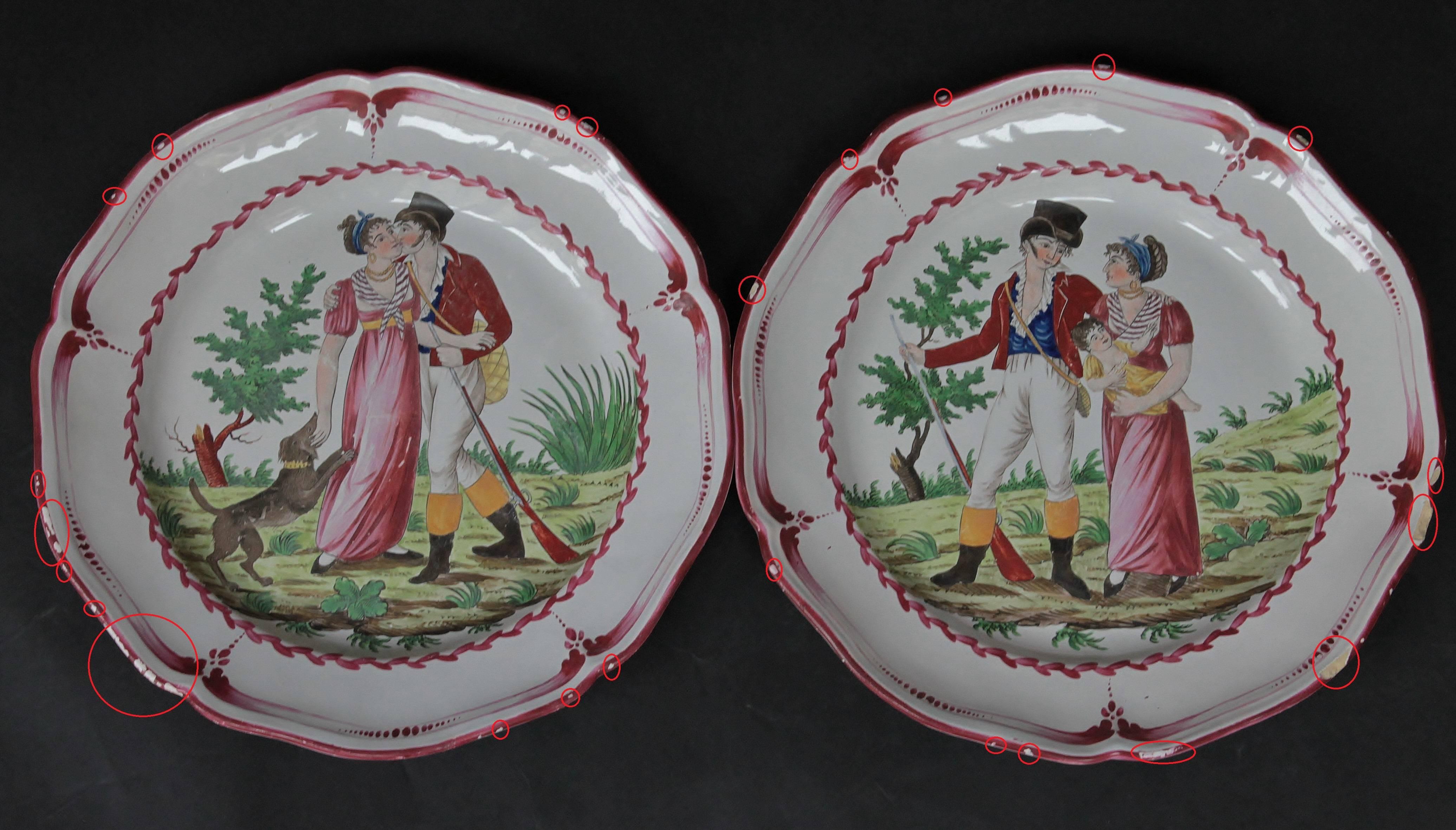 Pair of Dishes with Two Lovers, East of France, circa 1830 For Sale 1