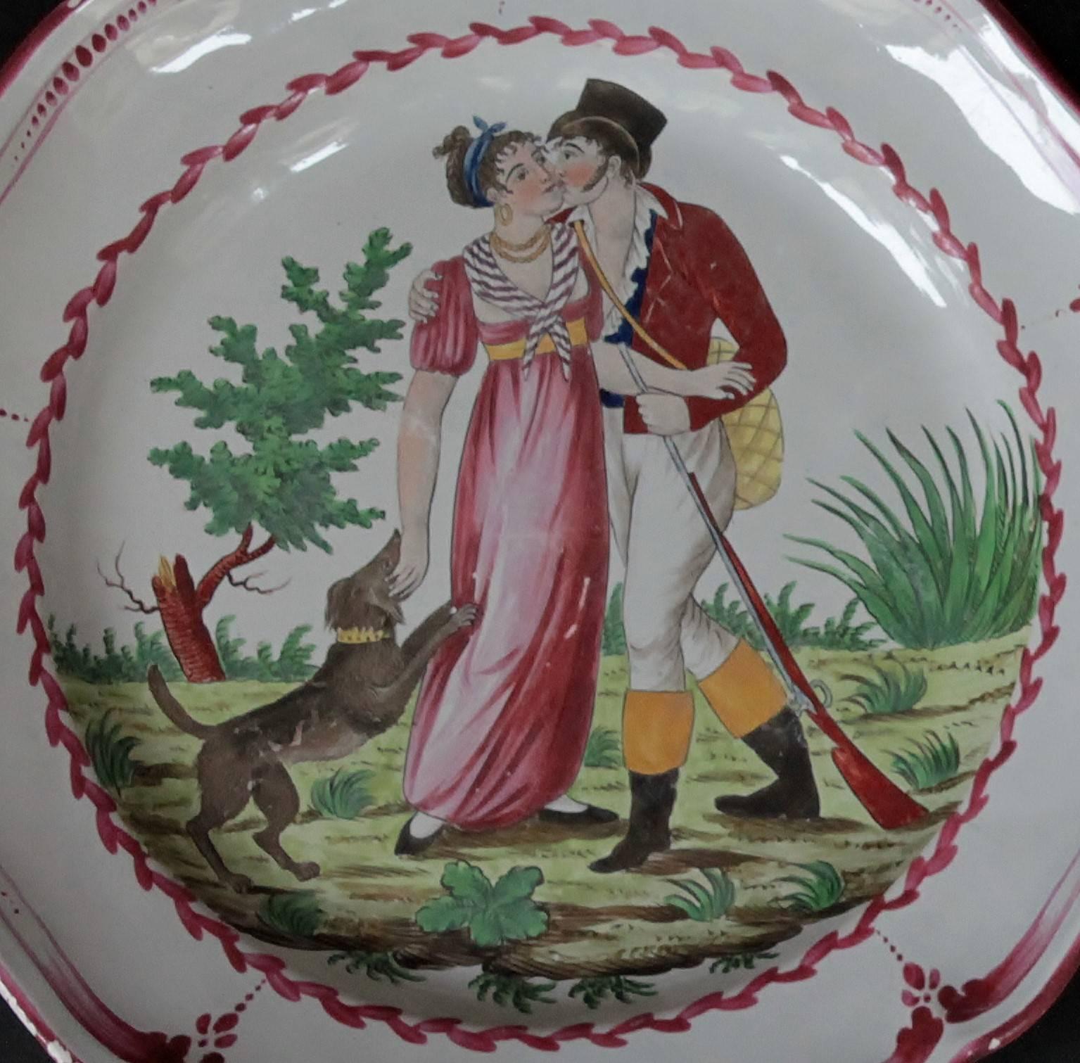 Charles X Pair of Dishes with Two Lovers, East of France, circa 1830 For Sale