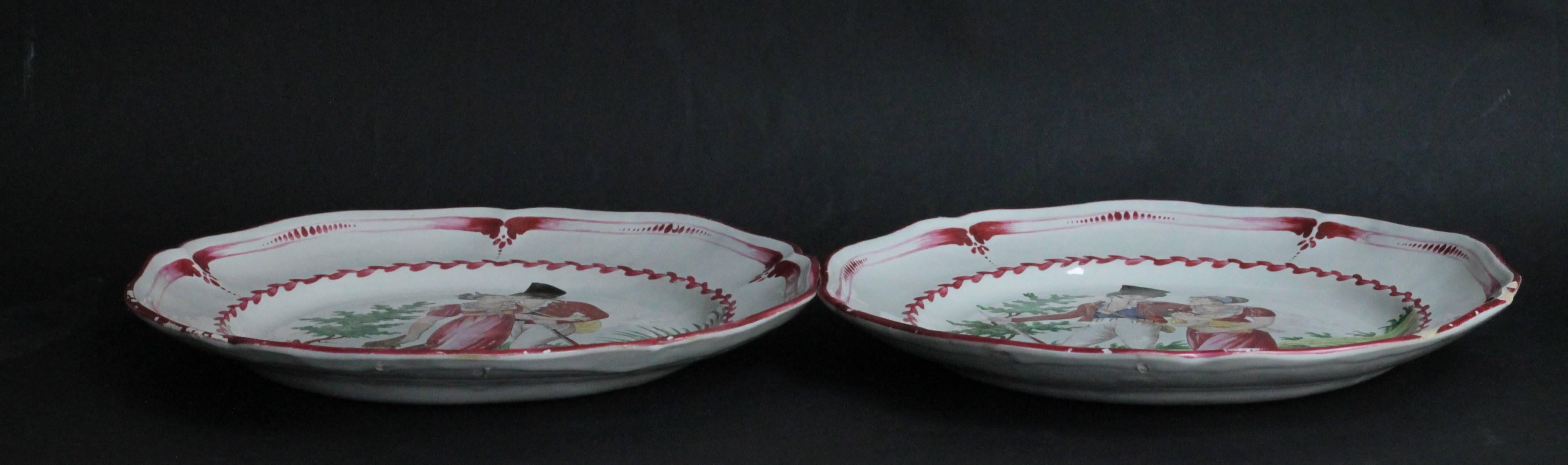 Mid-19th Century Pair of Dishes with Two Lovers, East of France, circa 1830 For Sale