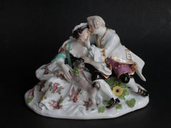Meissen Porcelain Gallant Group with a Pug Dog, circa 1746