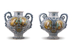 Sienne, Pair of Vases in Faïence Dated 1661, Italy