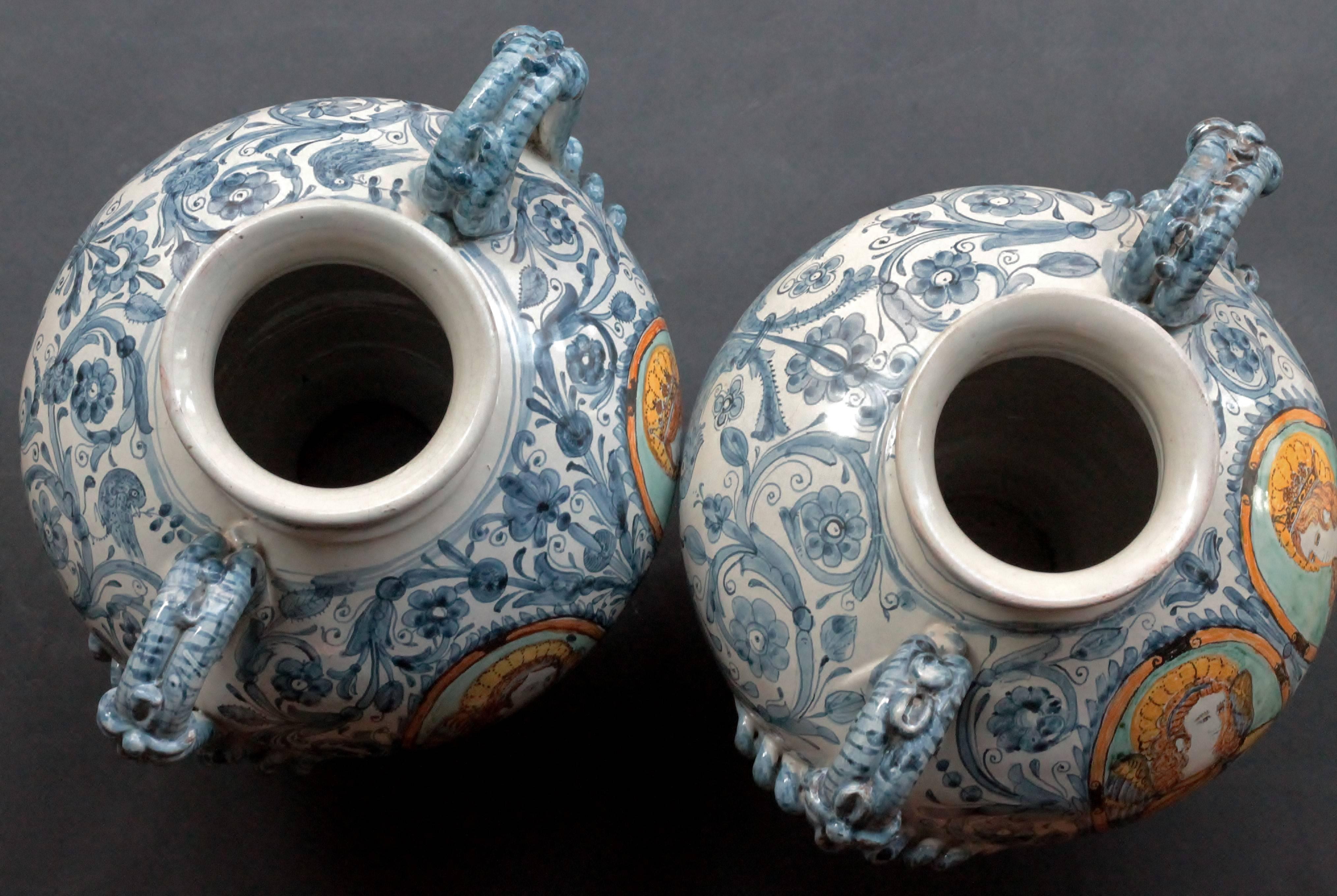 Faience Sienne, Pair of Vases in Faïence Dated 1661, Italy For Sale