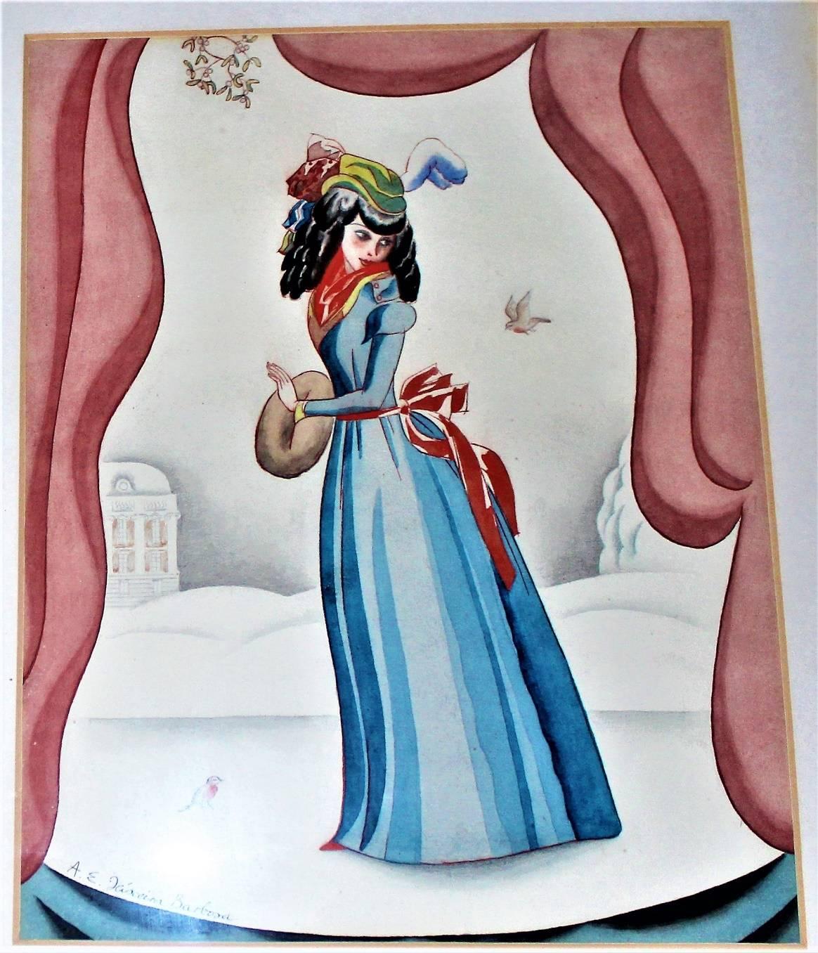 Mid-Century Modern Arturo Eduardo Teixeira Barbosa Watercolors/Illustrations, Circa Late 1920s For Sale