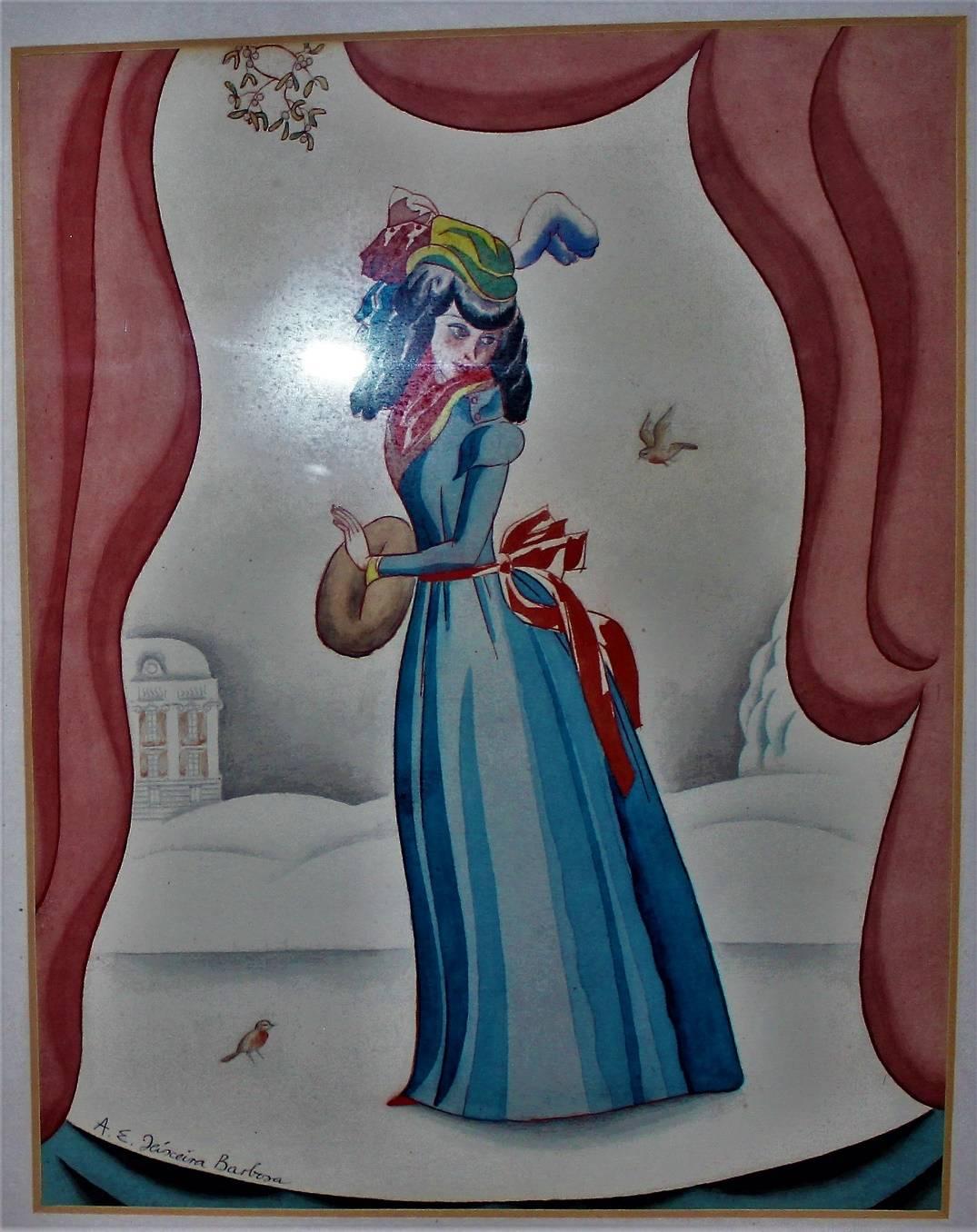 English Arturo Eduardo Teixeira Barbosa Watercolors/Illustrations, Circa Late 1920s For Sale