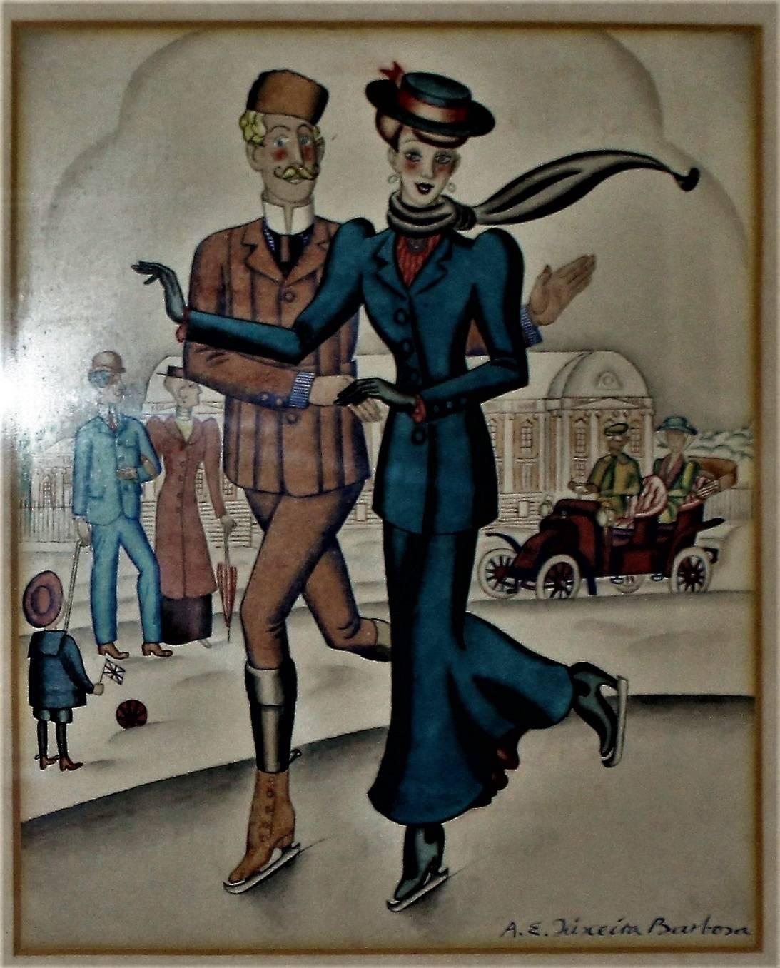 Arturo Eduardo Teixeira Barbosa Watercolors/Illustrations, Circa Late 1920s For Sale 1