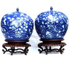 Pair of Qing Chinese Jars, Covers and Stands
