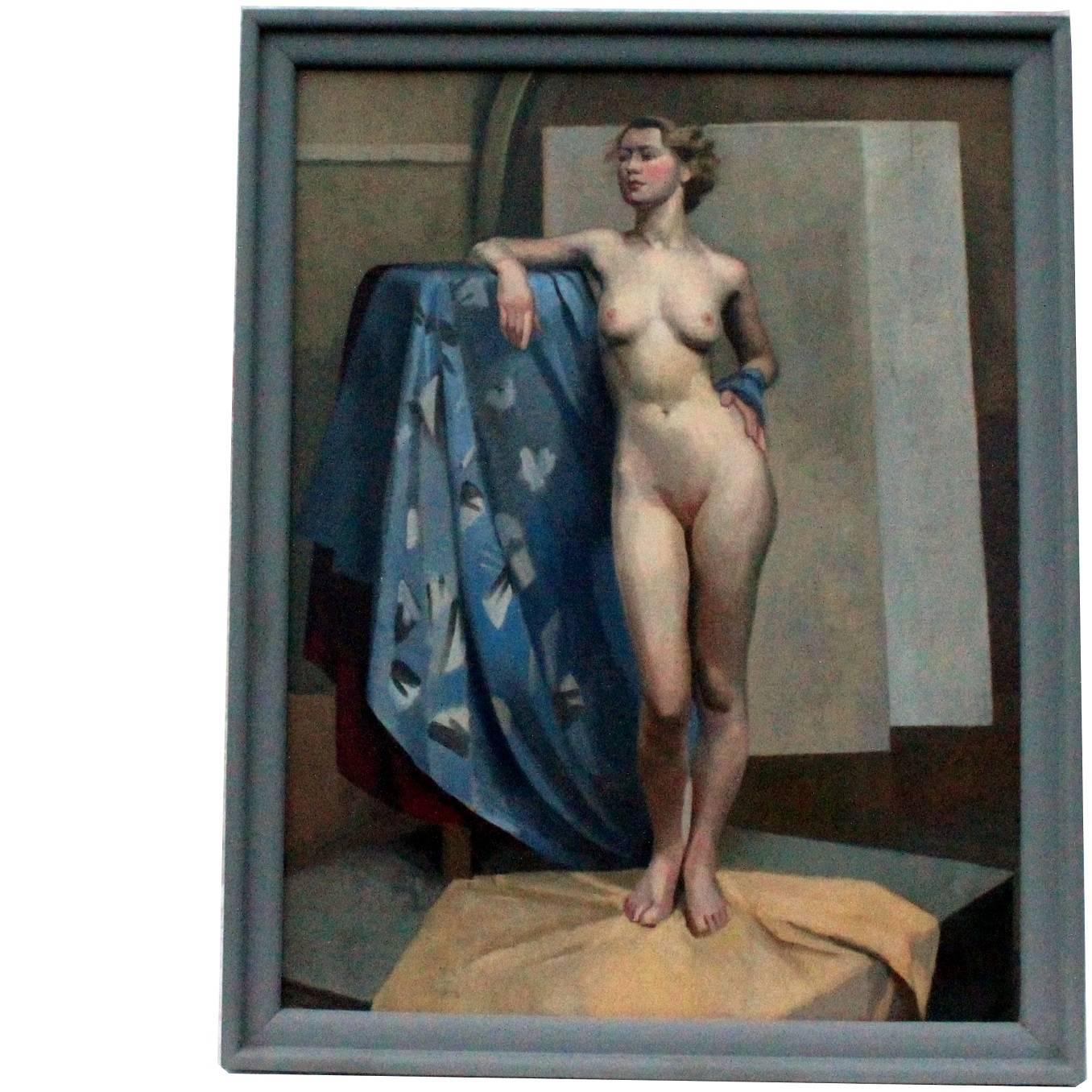 Art Deco 20th Century English School Oil on Canvas Feminine Nude For Sale