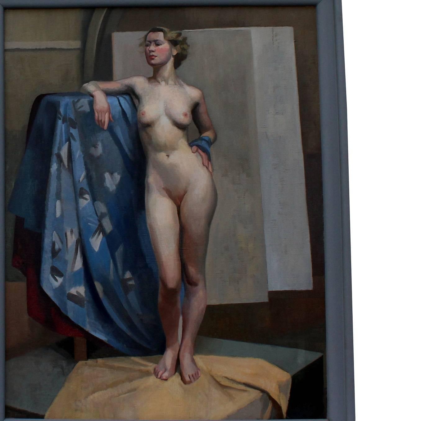 Hand-Painted 20th Century English School Oil on Canvas Feminine Nude For Sale