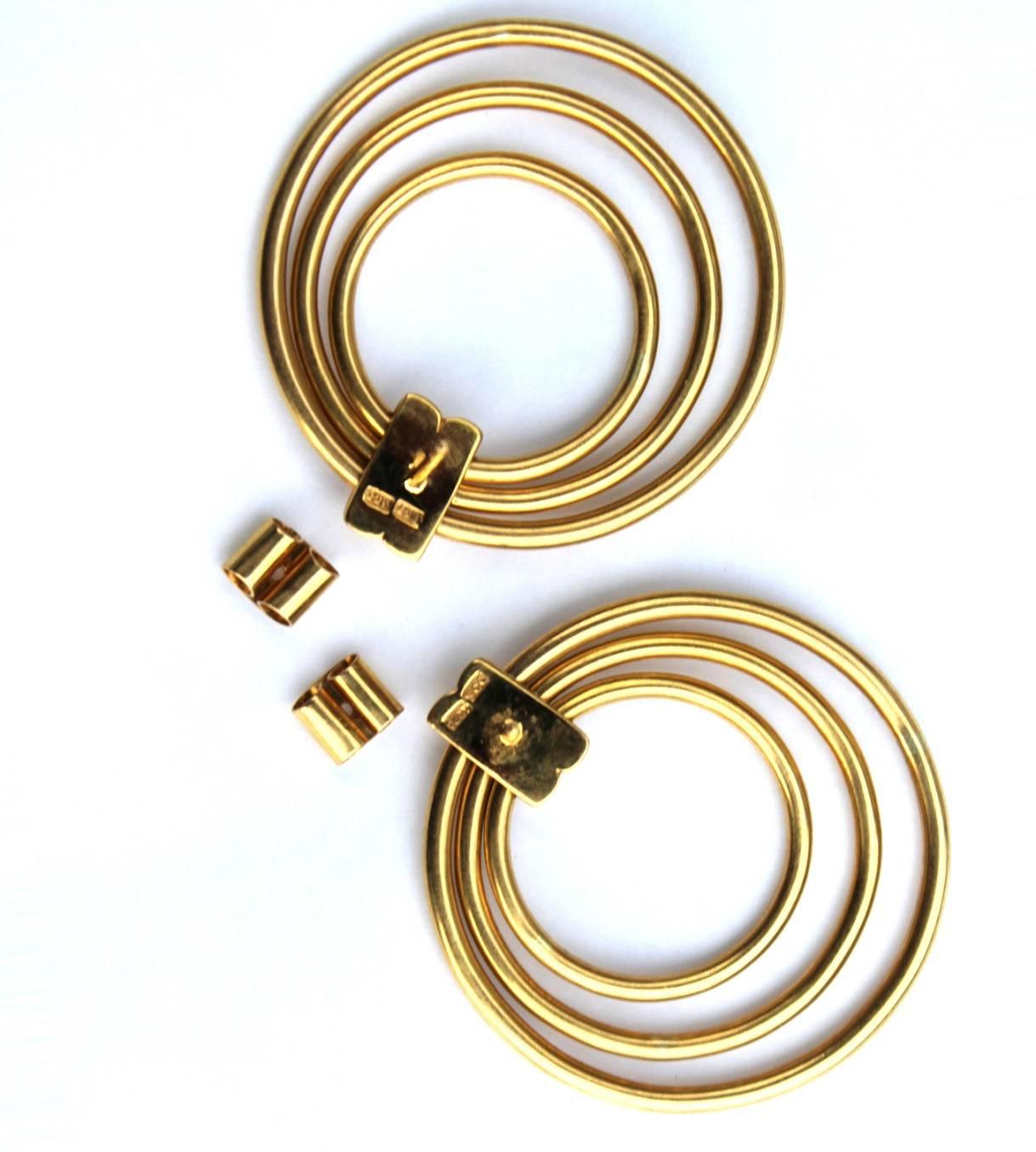20th Century 18-Carat Yellow Gold Triple Loop Earrings For Sale