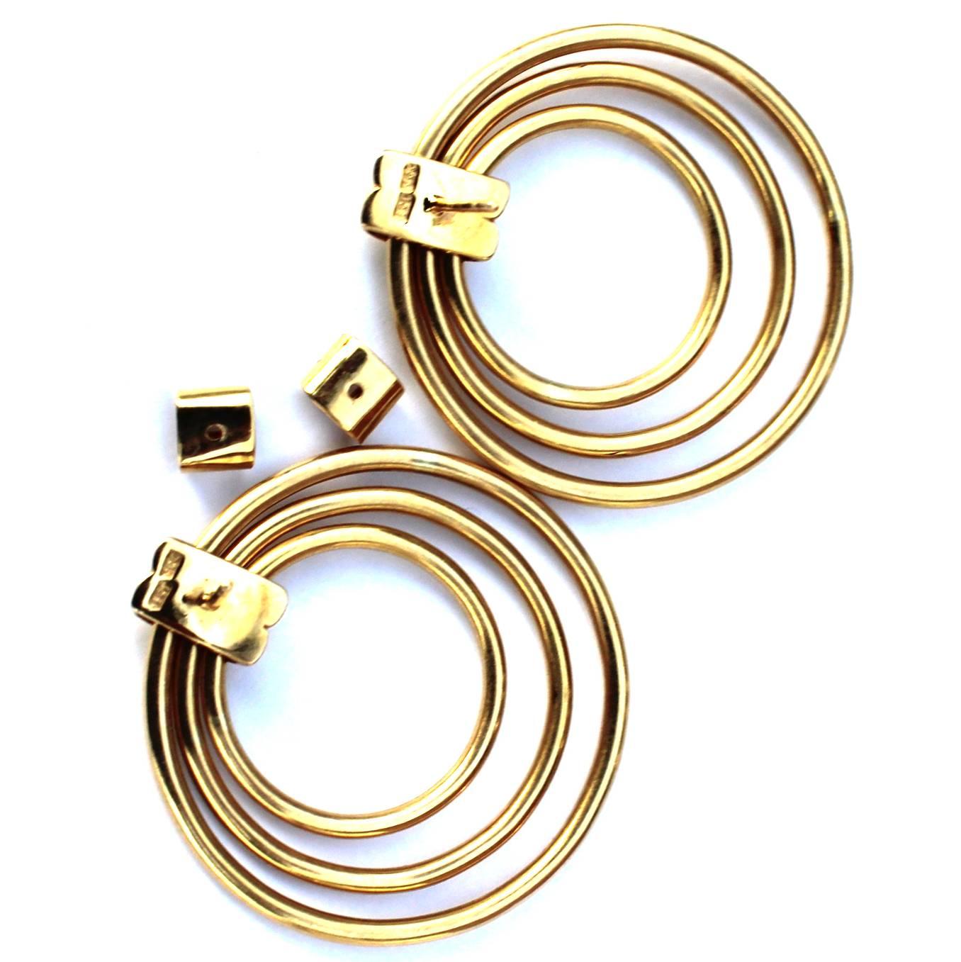 18-Carat Yellow Gold Triple Loop Earrings For Sale 5