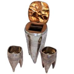 Alfred Dunhill Silver Cigarette Box and Ashtrays Modelled as Molar Teeth